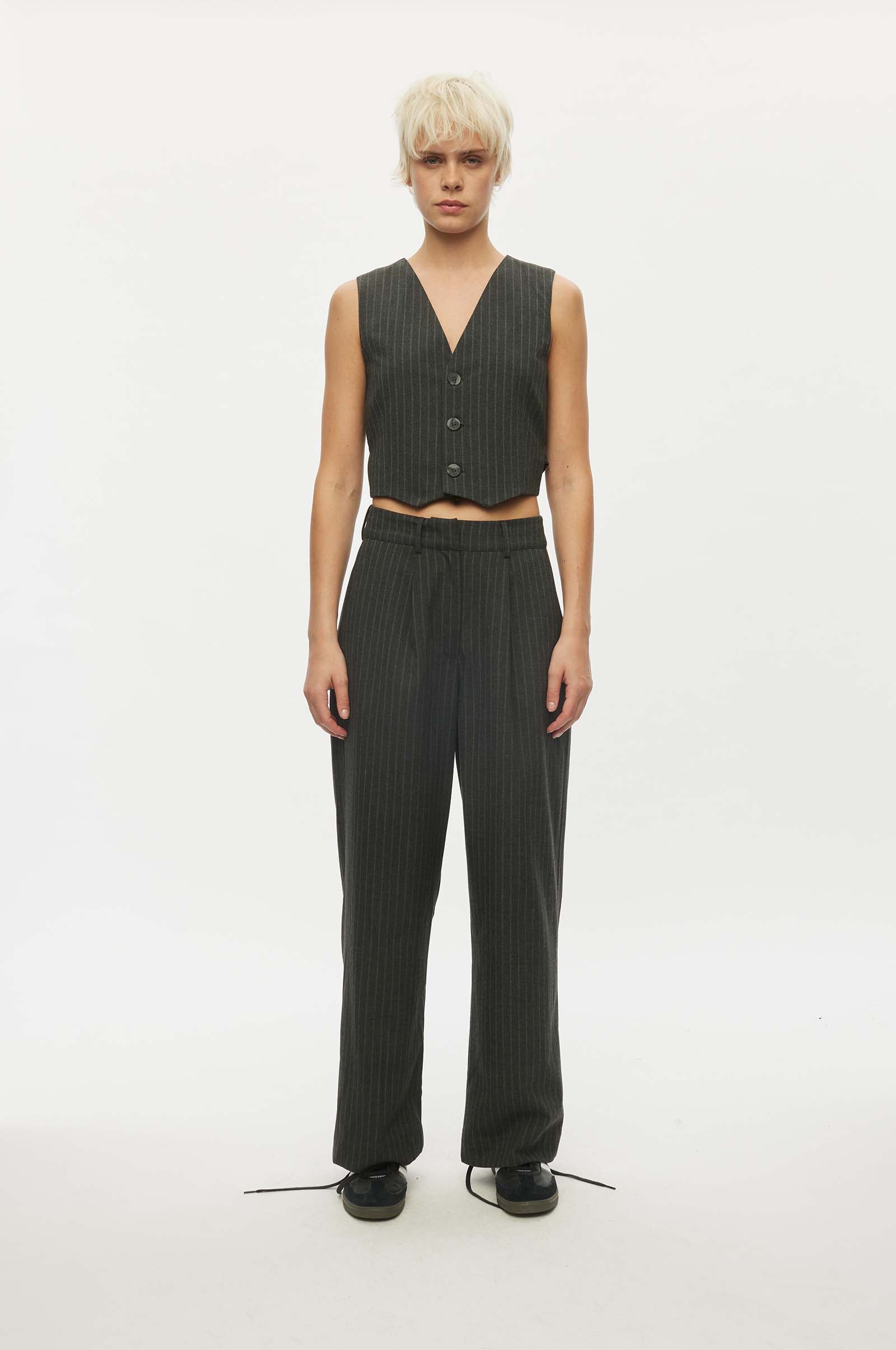 Oval Square Rowy Vest TOP 7013 Dark Grey Pinstripe