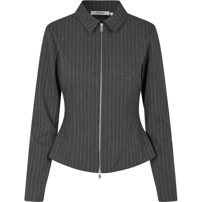 Oval Square Rowy Zip Shirt BLOUSES 7013 Dark Grey Pinstripe