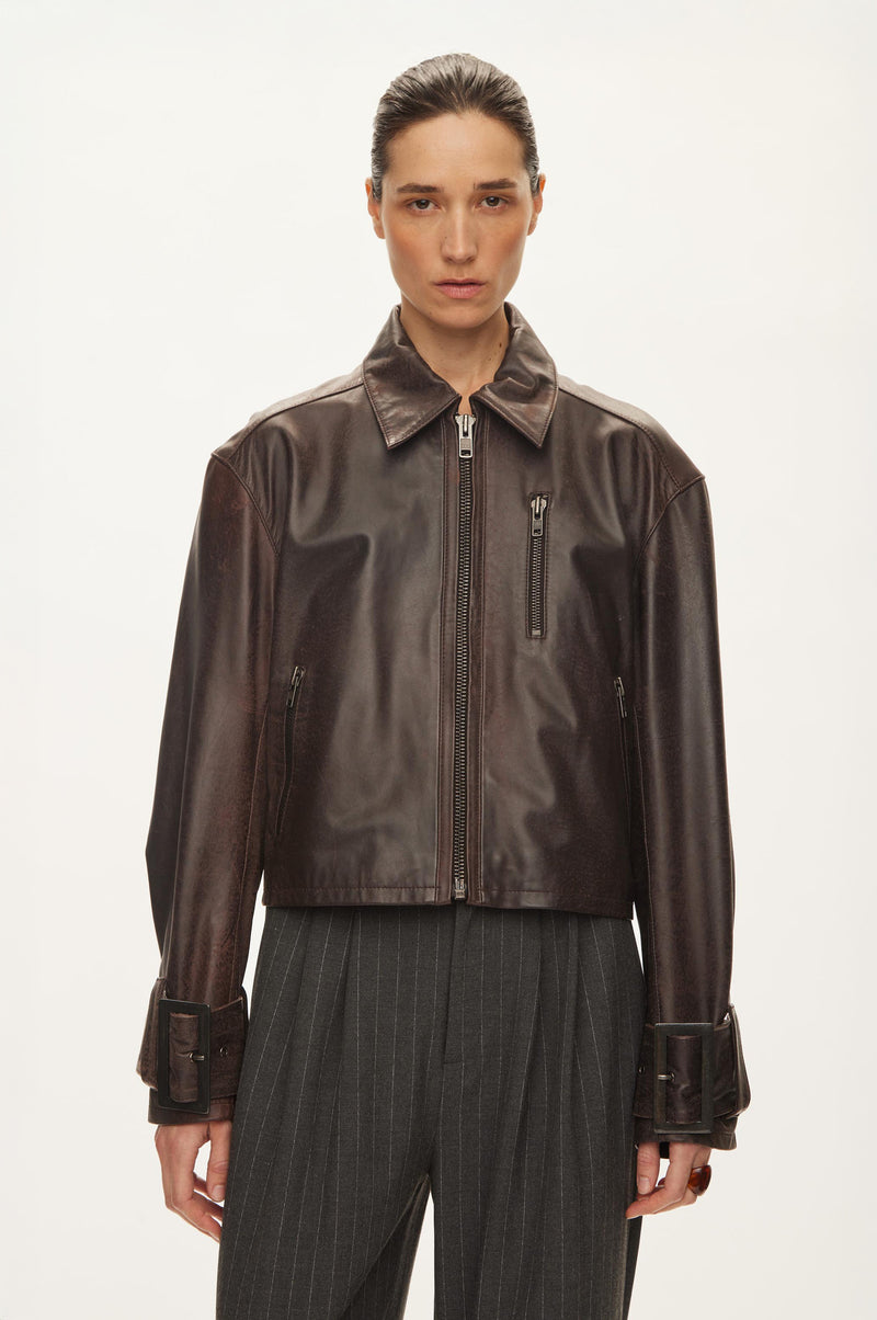 Oval Square Roxy Leather Jacket JACKETS Chocolate Vintage