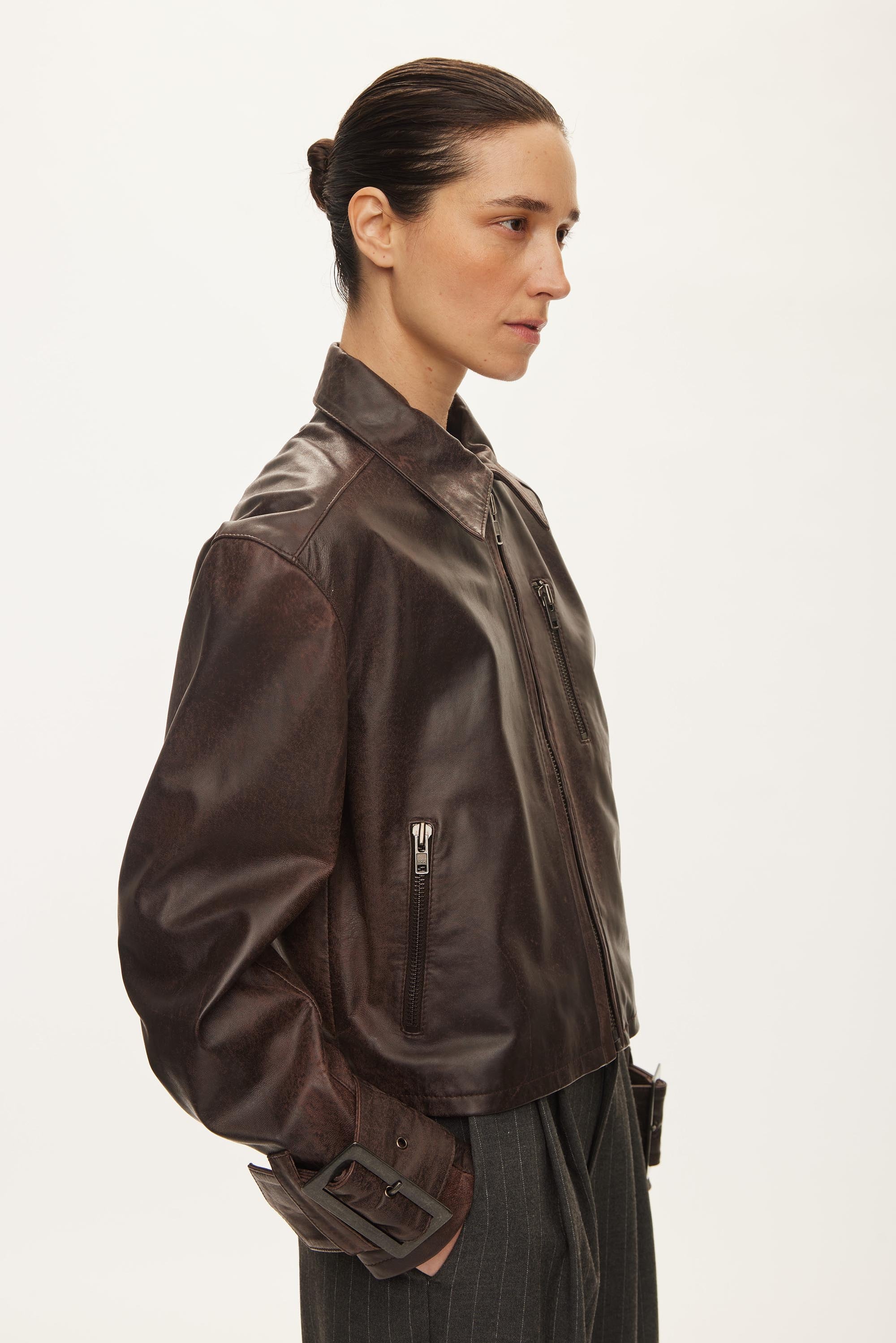 Oval Square Roxy Leather Jacket JACKETS Chocolate Vintage