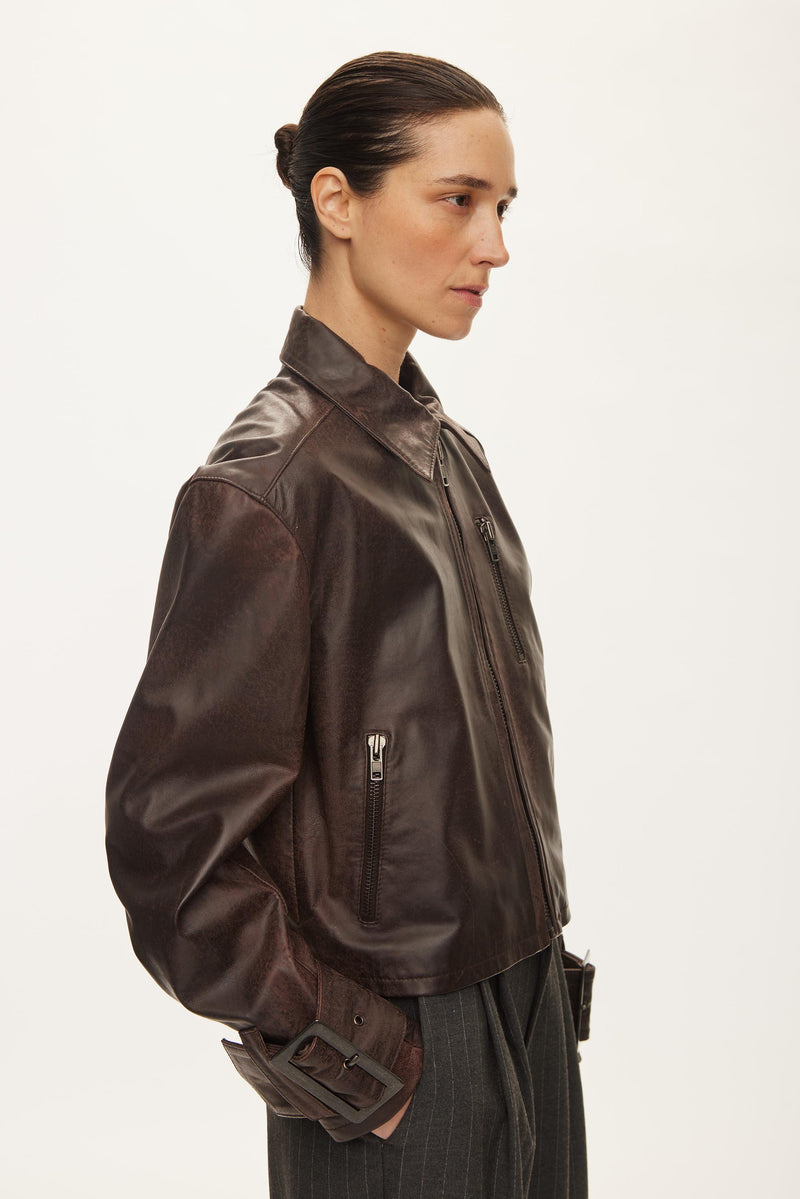 Oval Square Roxy Leather Jacket JACKETS Chocolate Vintage