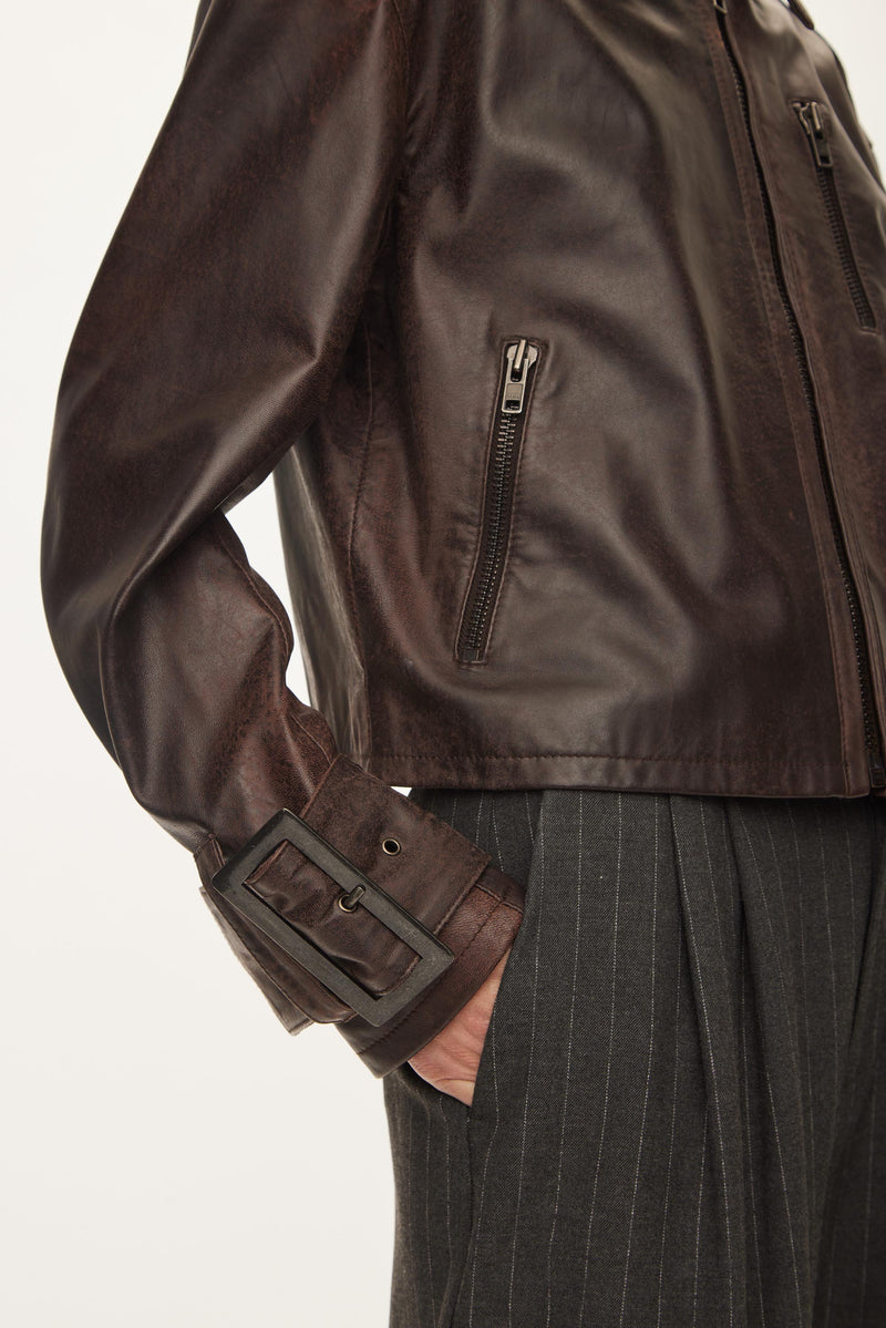 Oval Square Roxy Leather Jacket JACKETS Chocolate Vintage