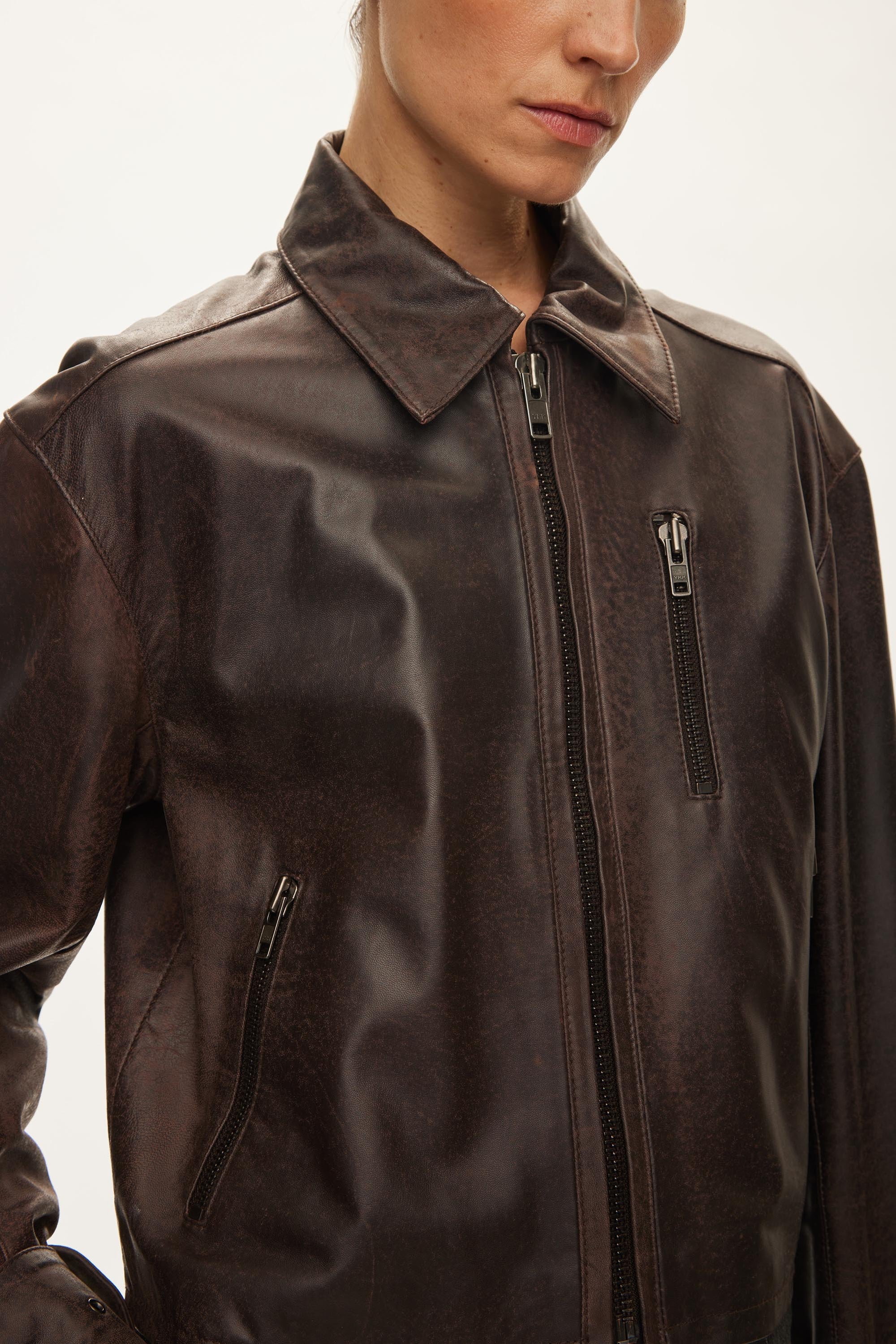 Oval Square Roxy Leather Jacket JACKETS Chocolate Vintage