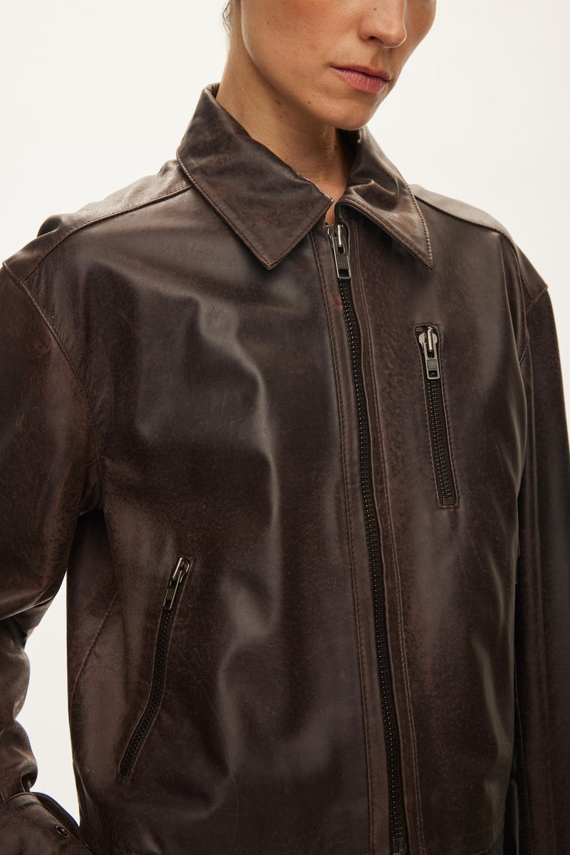 Oval Square Roxy Leather Jacket JACKETS Chocolate Vintage