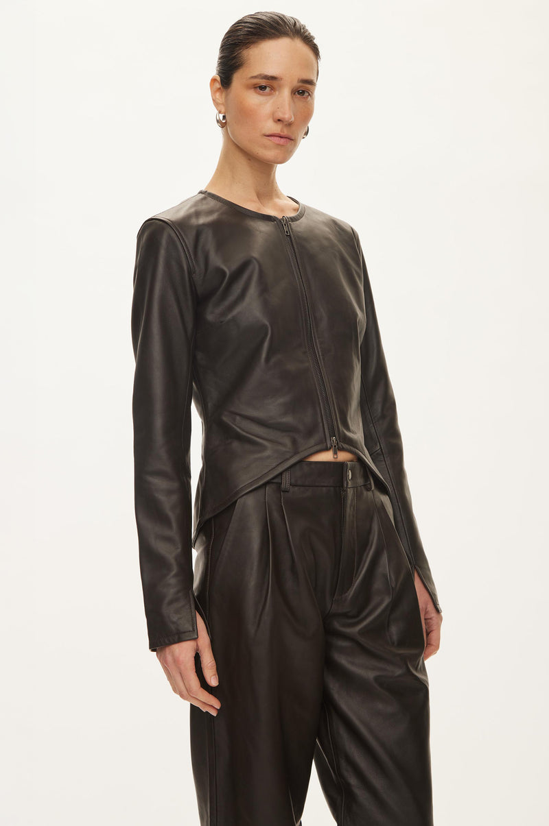 Oval Square Roy Leather Blouse BLOUSES Chocolate Torte