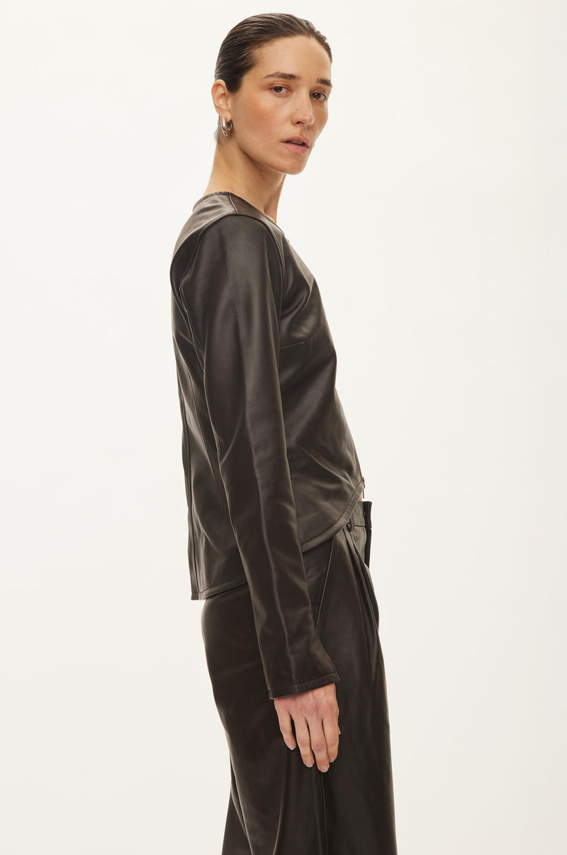 Oval Square Roy Leather Blouse BLOUSES Chocolate Torte