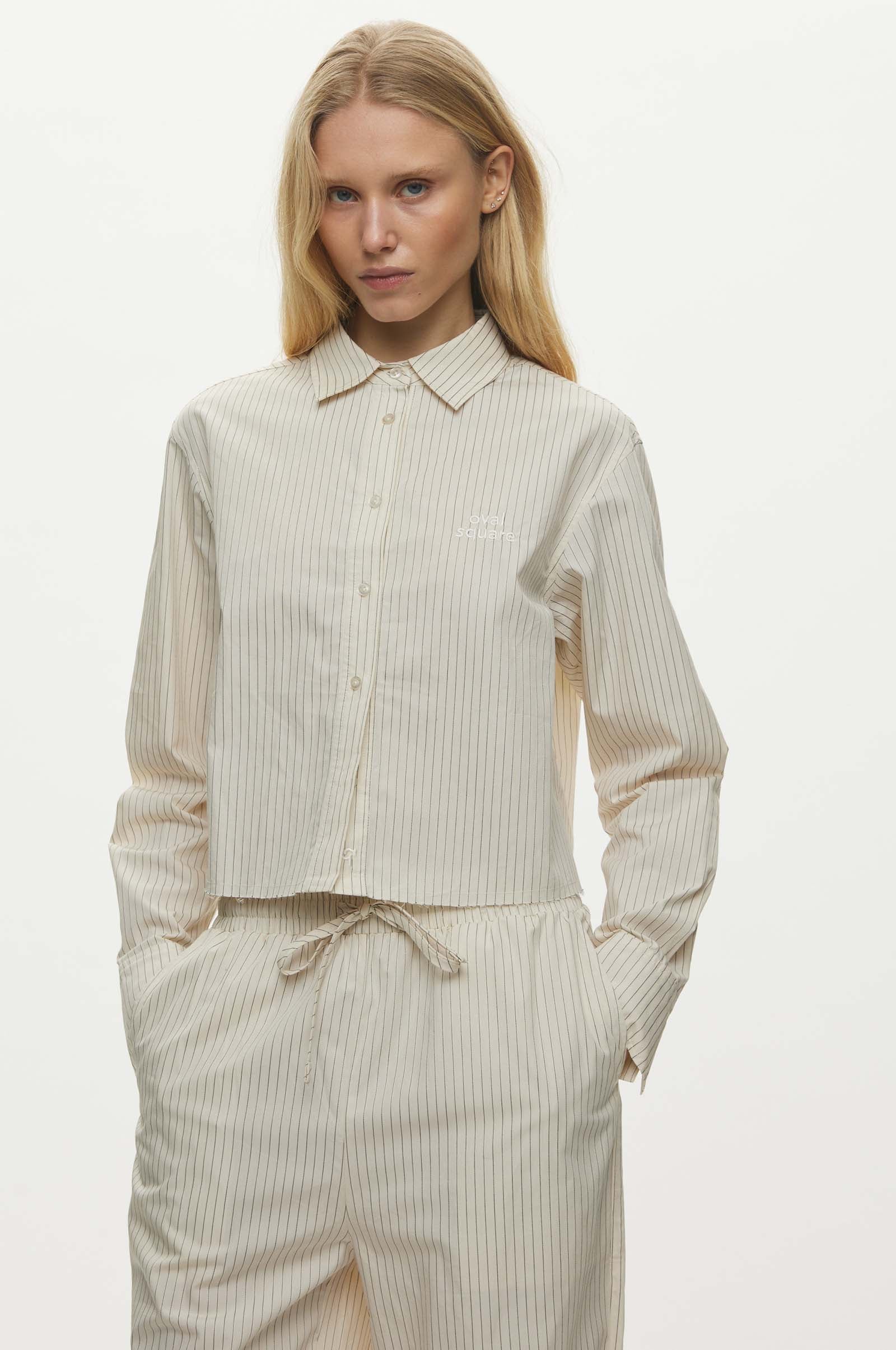 Oval Square Sava Cropped Shirt SHIRTS 1009 Off White Pinstripe