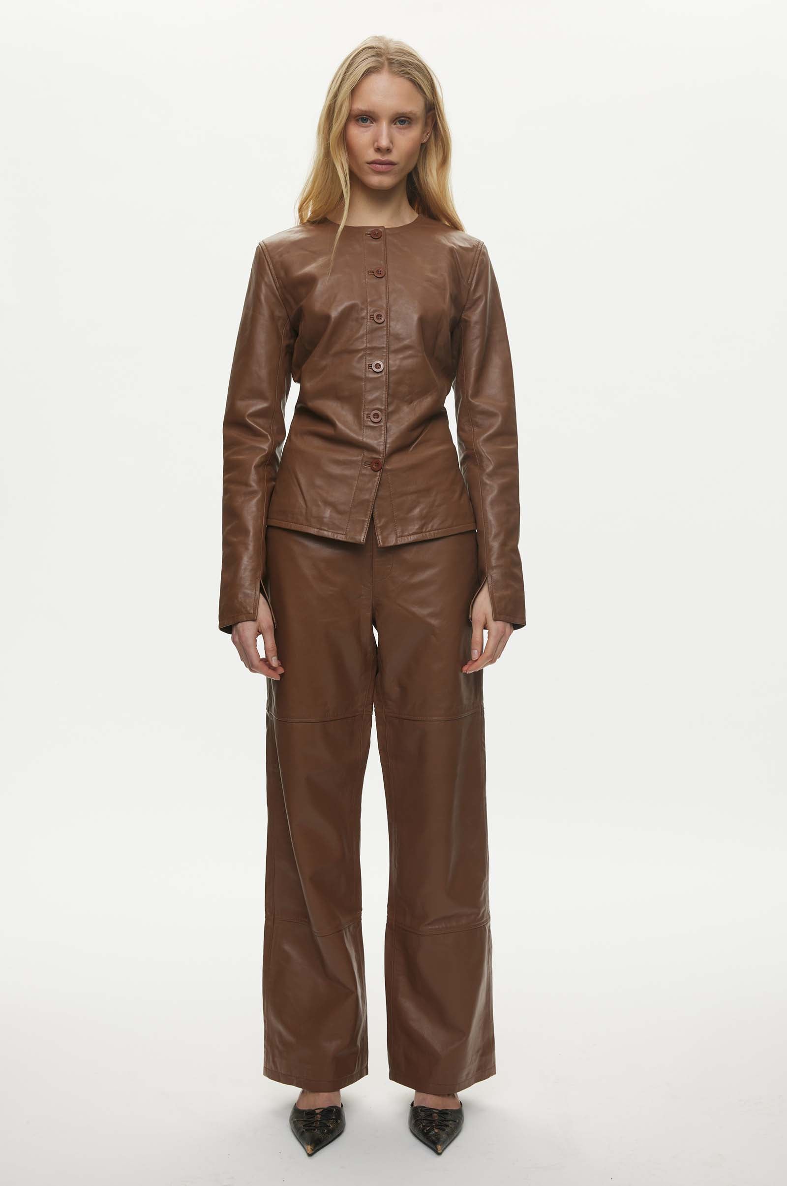 Oval Square Scoop Leather Blouse BLOUSES 6022 Coca Mocha