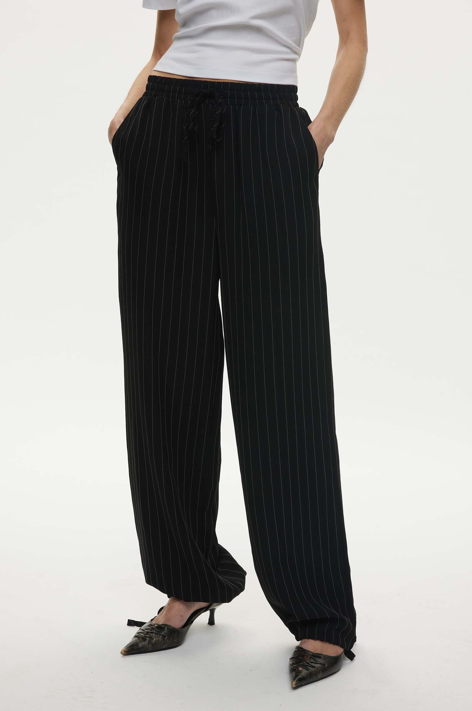 Oval Square Serena Trousers TROUSERS 9040 Black Pinstripe