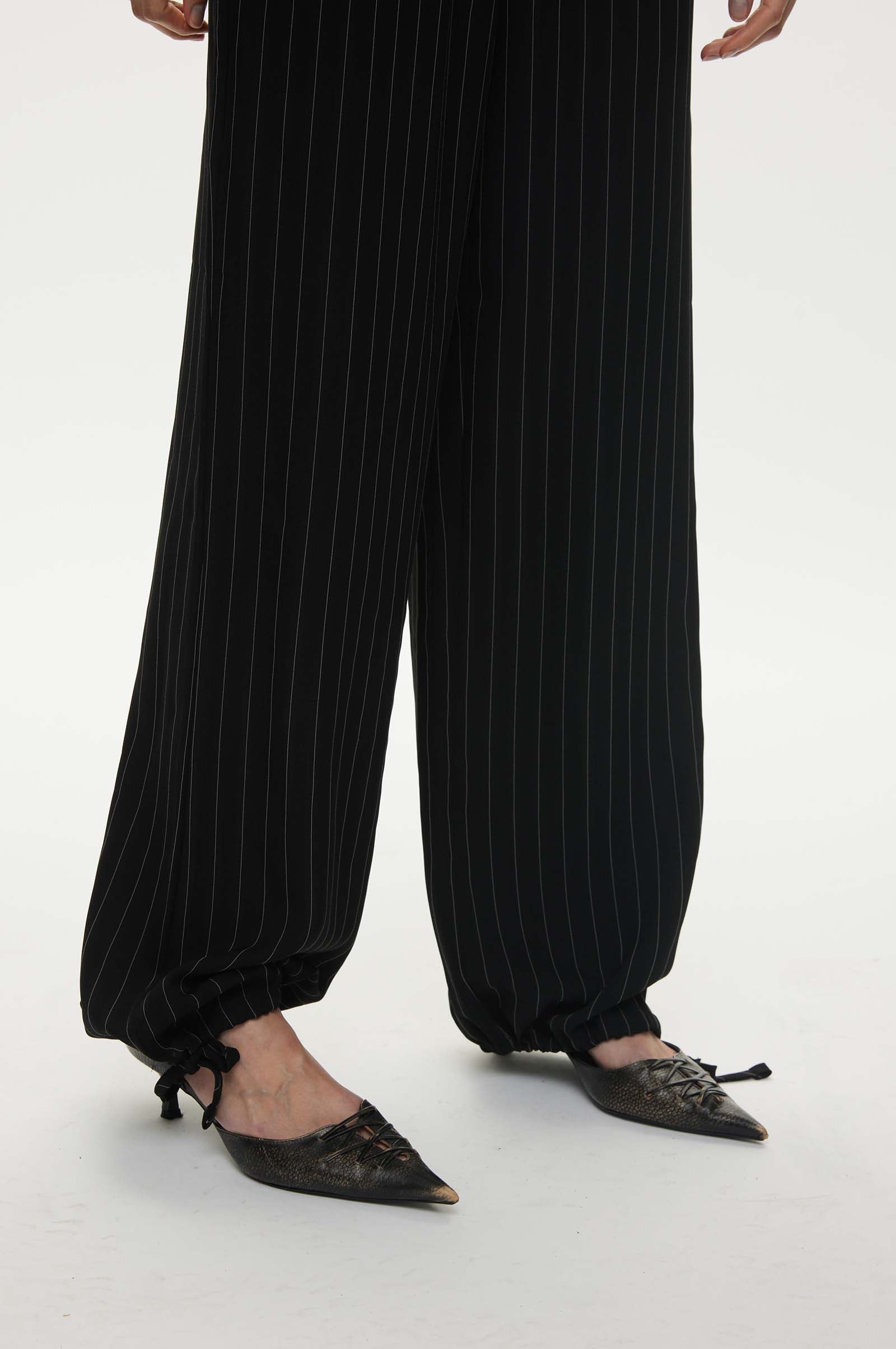 Oval Square Serena Trousers TROUSERS 9040 Black Pinstripe