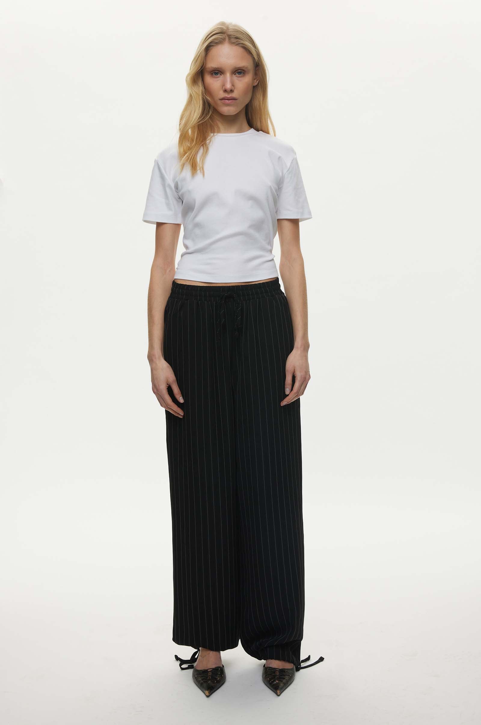 Oval Square Serena Trousers TROUSERS 9040 Black Pinstripe