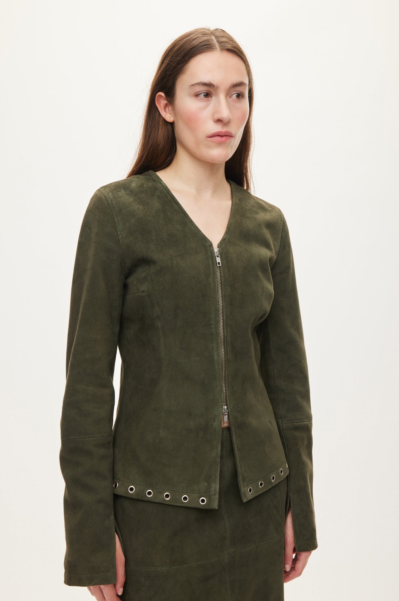 Oval Square Siffi Suede Blouse BLOUSES Dark Army