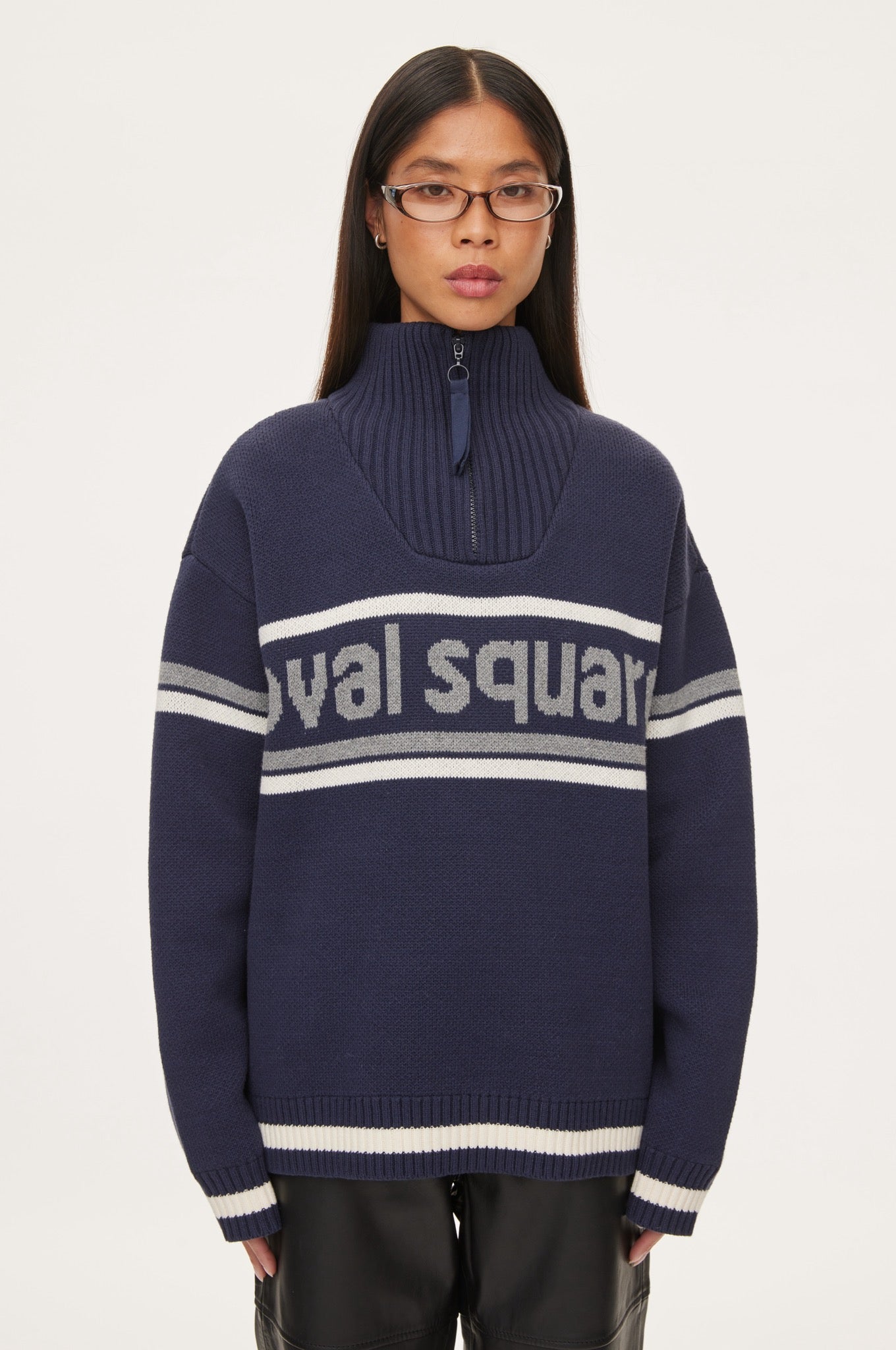 Oval Square Snow Zip Anorak KNITS Navy checks