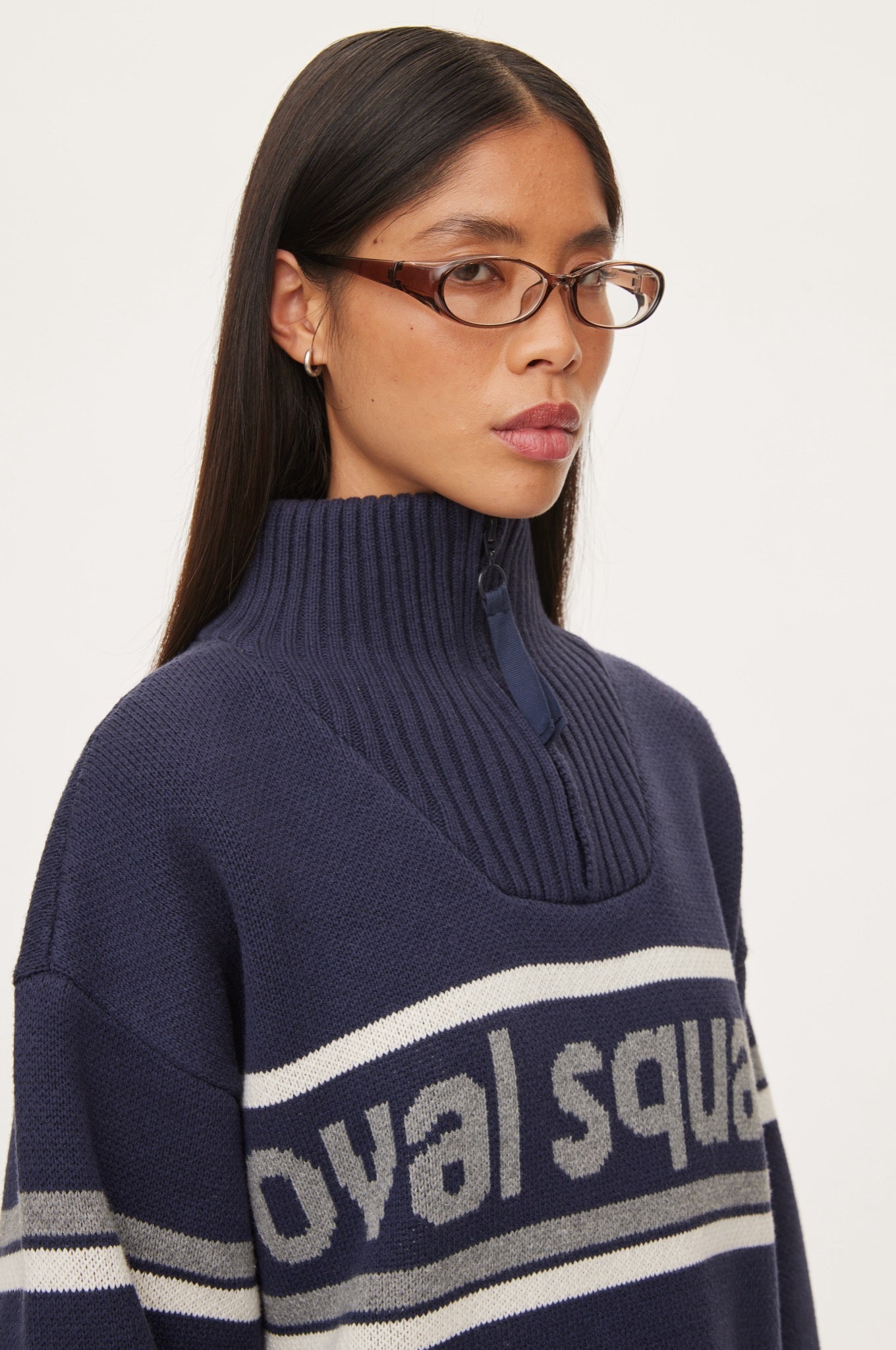 Oval Square Snow Zip Anorak KNITS Navy checks