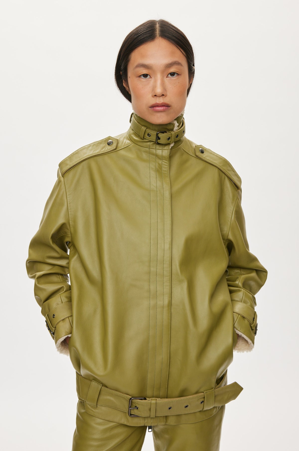 Oval Square Soley leather jacket JACKETS Moss Green