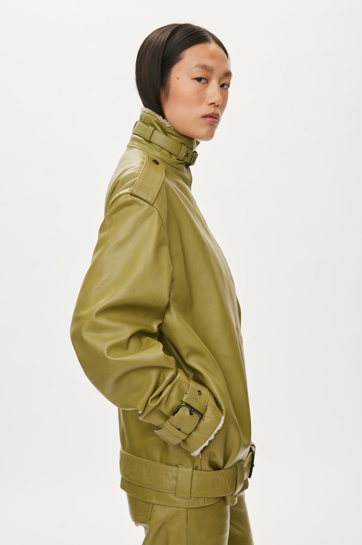 Oval Square Soley leather jacket JACKETS Moss Green