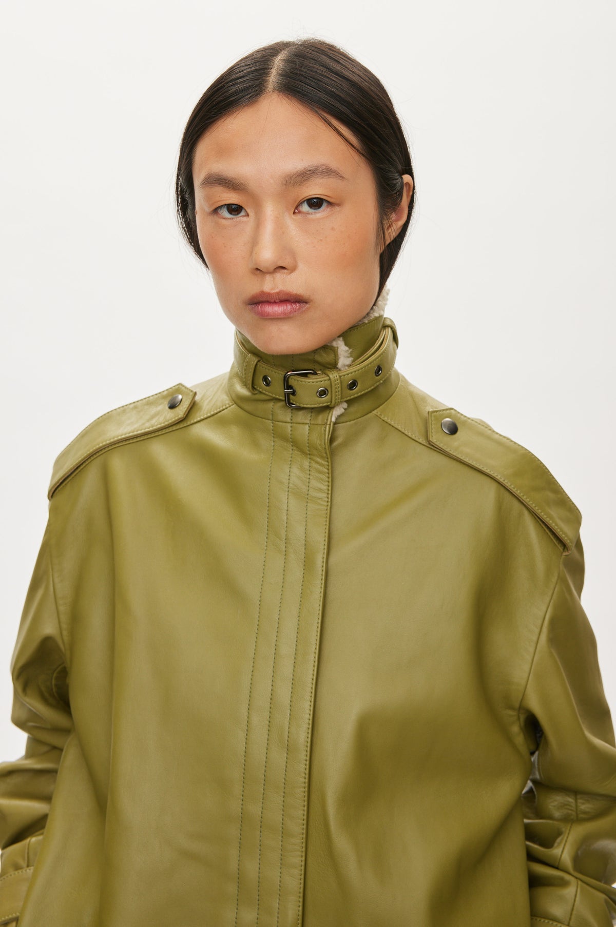 Oval Square Soley leather jacket JACKETS Moss Green