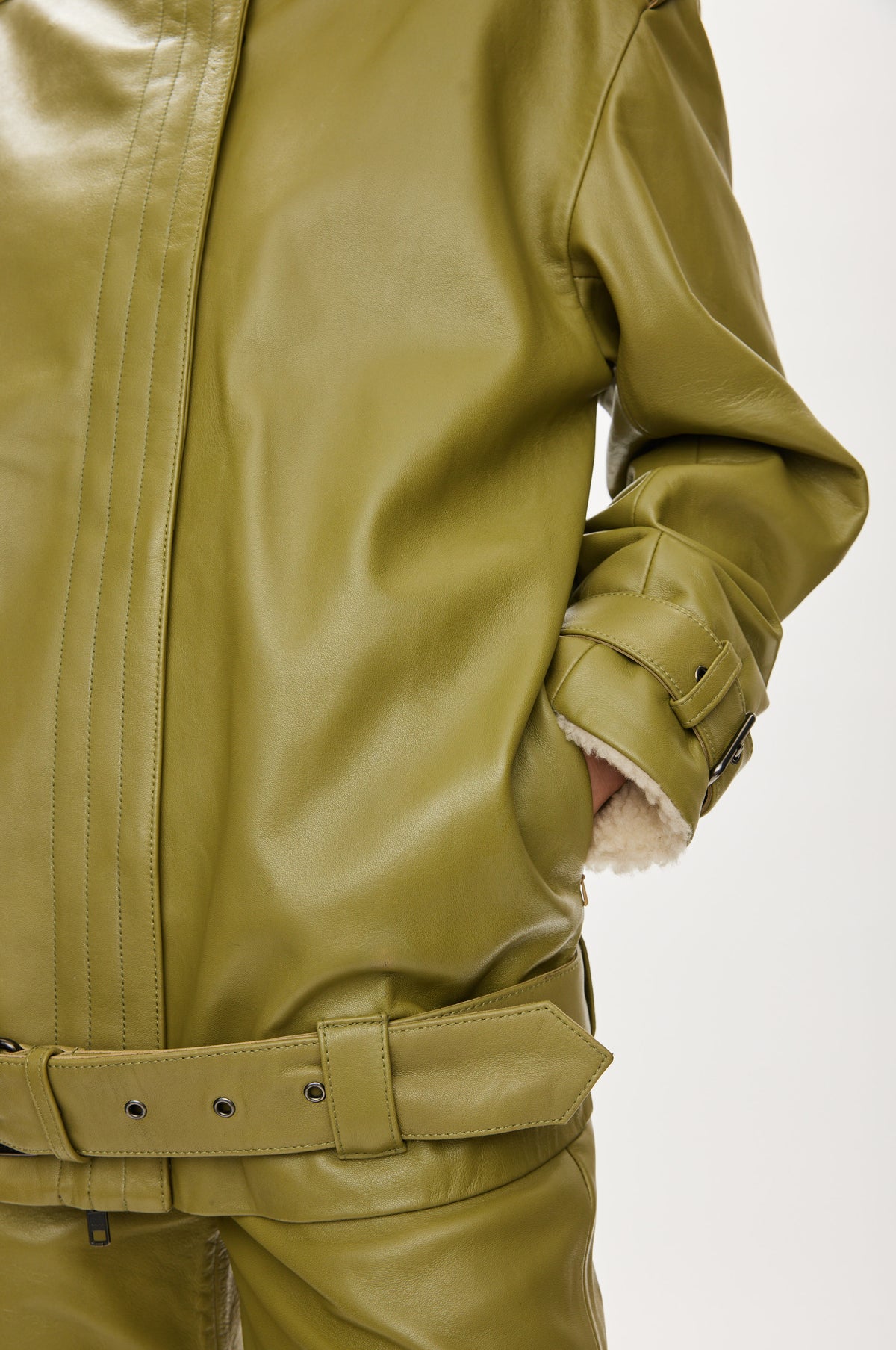 Oval Square Soley leather jacket JACKETS Moss Green