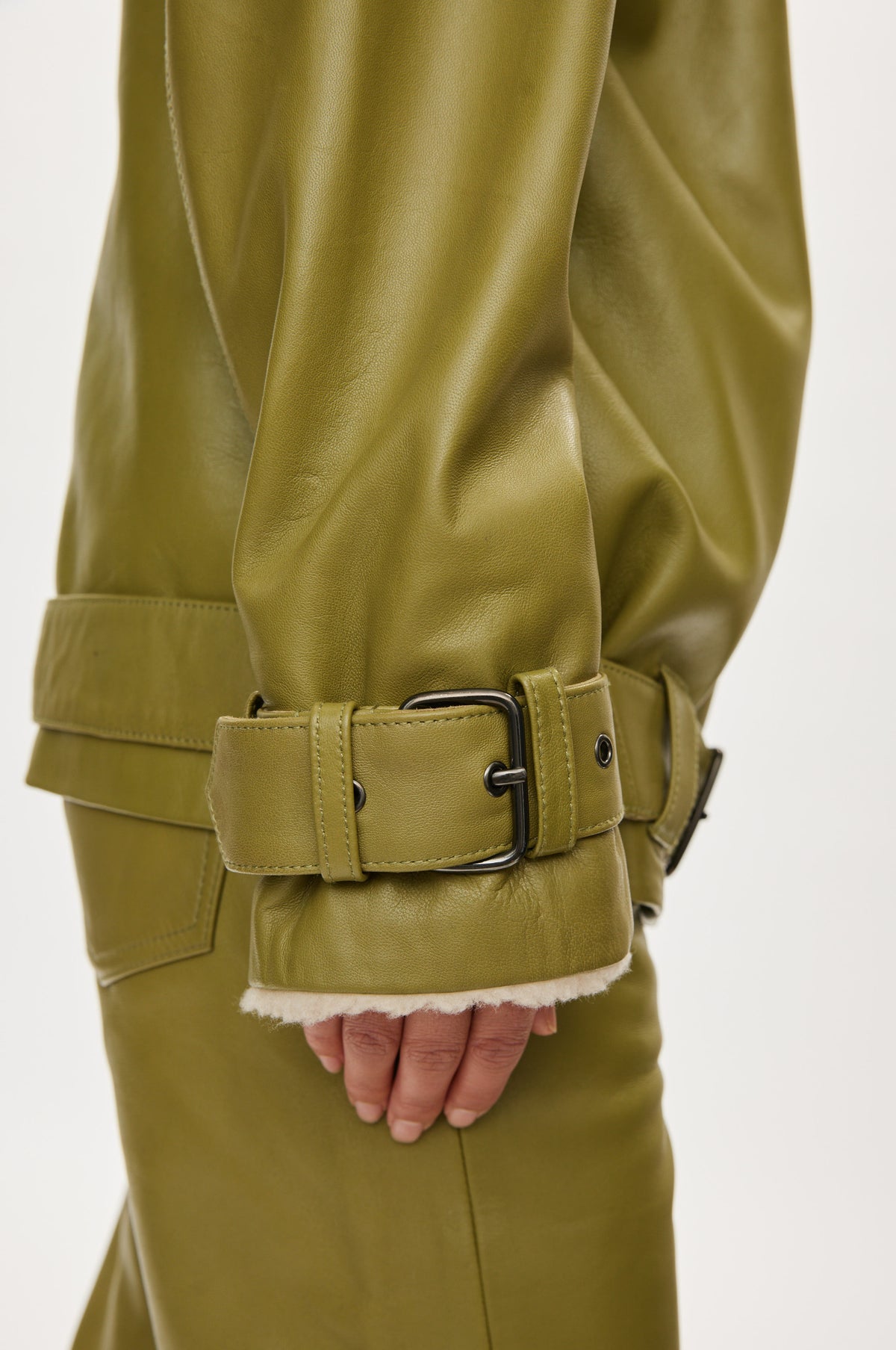 Oval Square Soley leather jacket JACKETS Moss Green