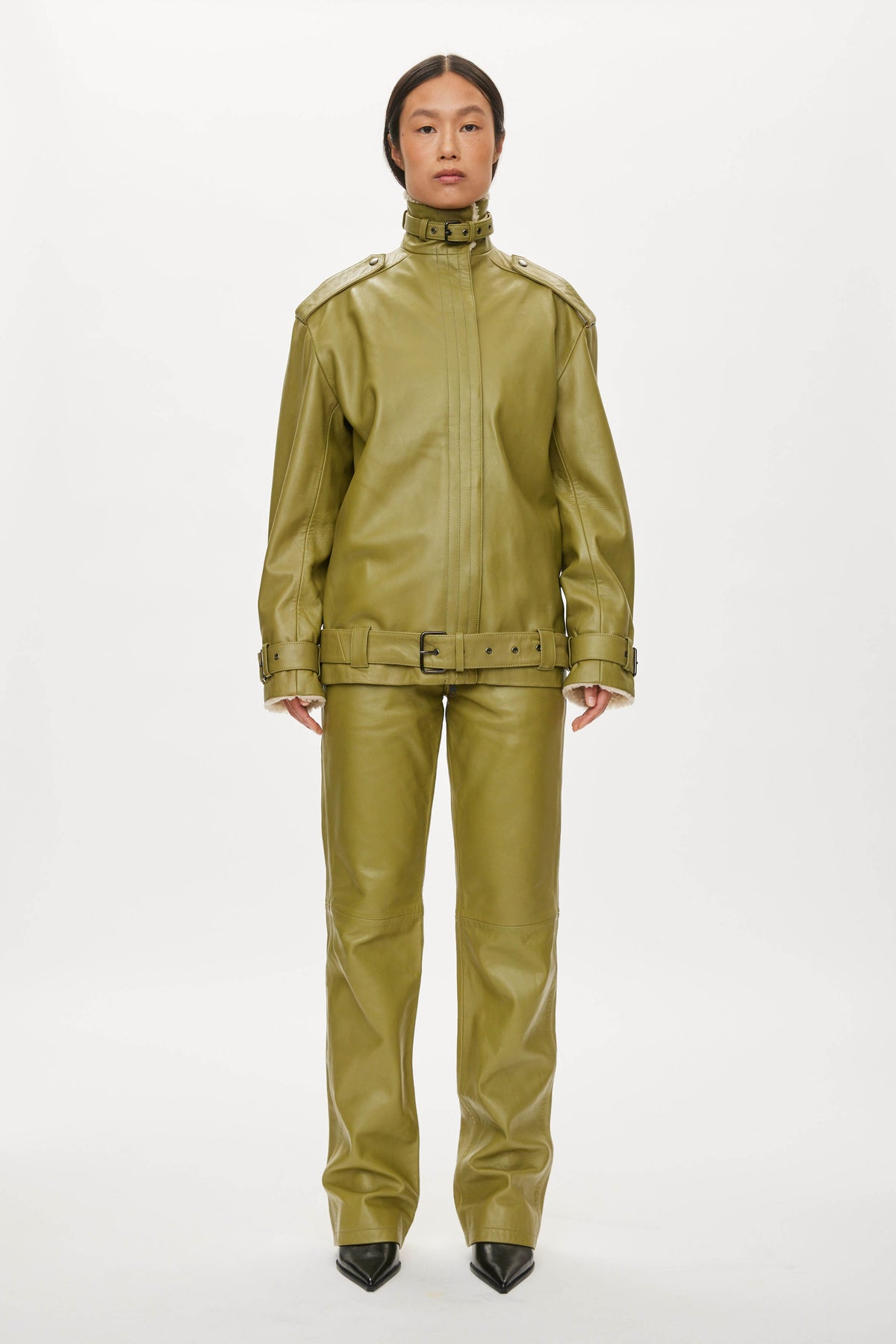 Oval Square Soley leather jacket JACKETS Moss Green