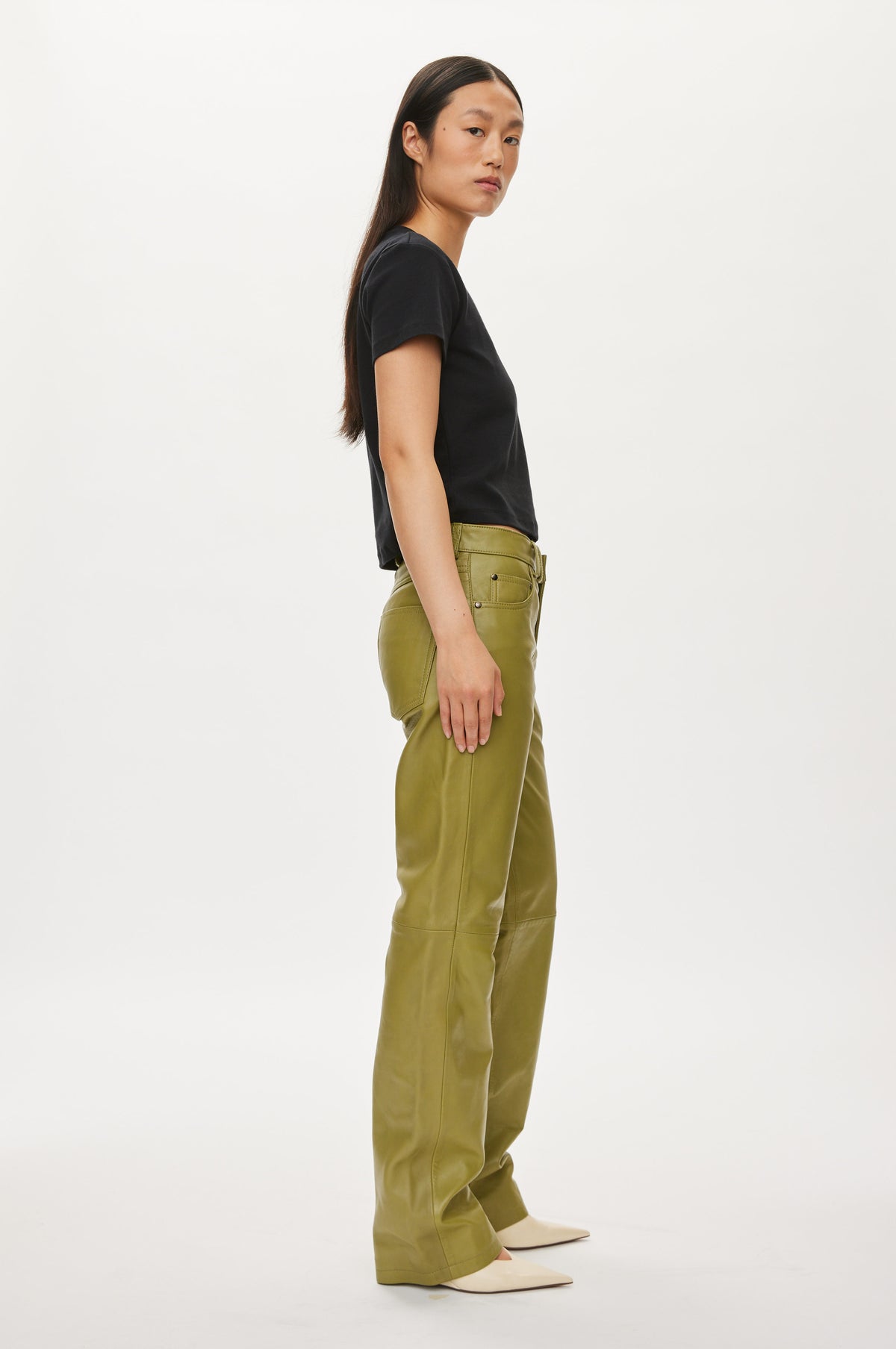 Oval Square Soley leather trousers TROUSERS Moss Green