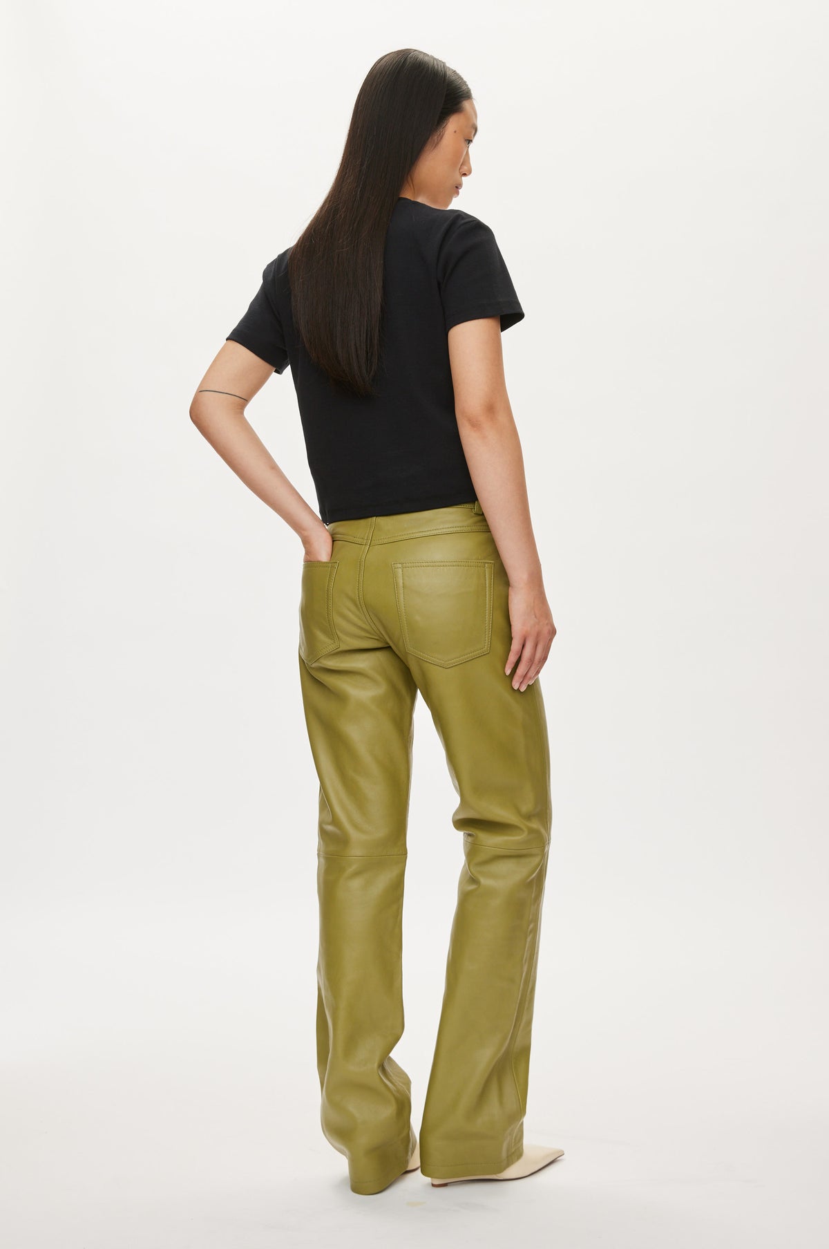 Oval Square Soley leather trousers TROUSERS Moss Green