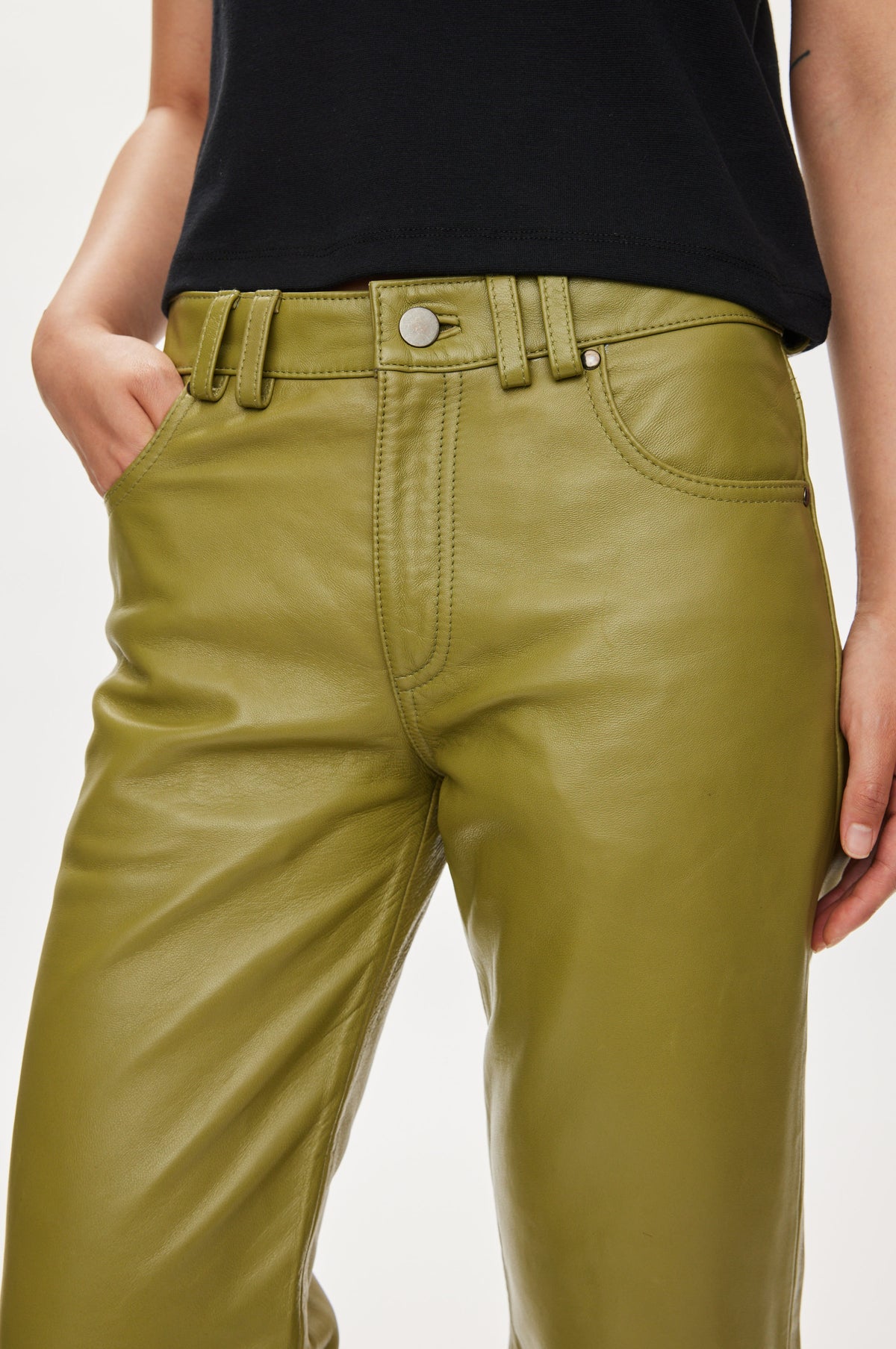 Oval Square Soley leather trousers TROUSERS Moss Green