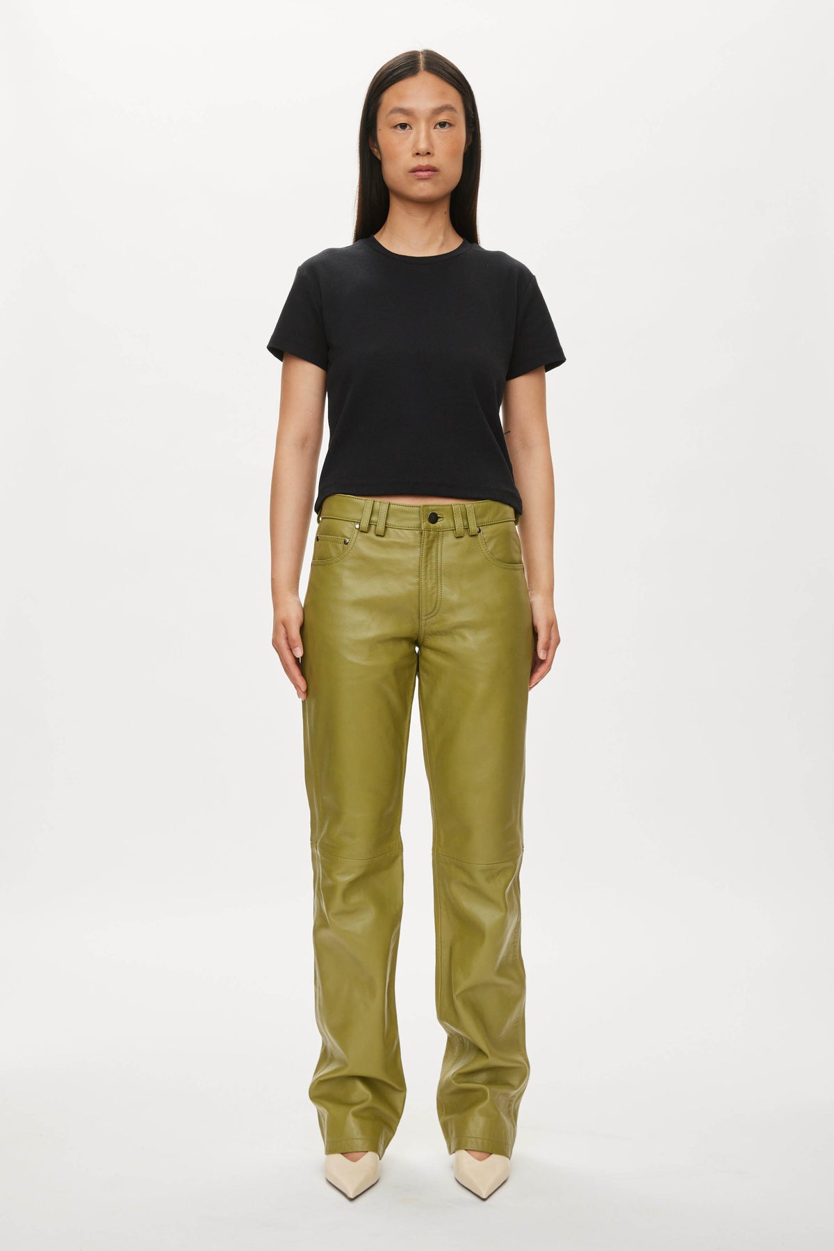 Oval Square Soley leather trousers TROUSERS Moss Green