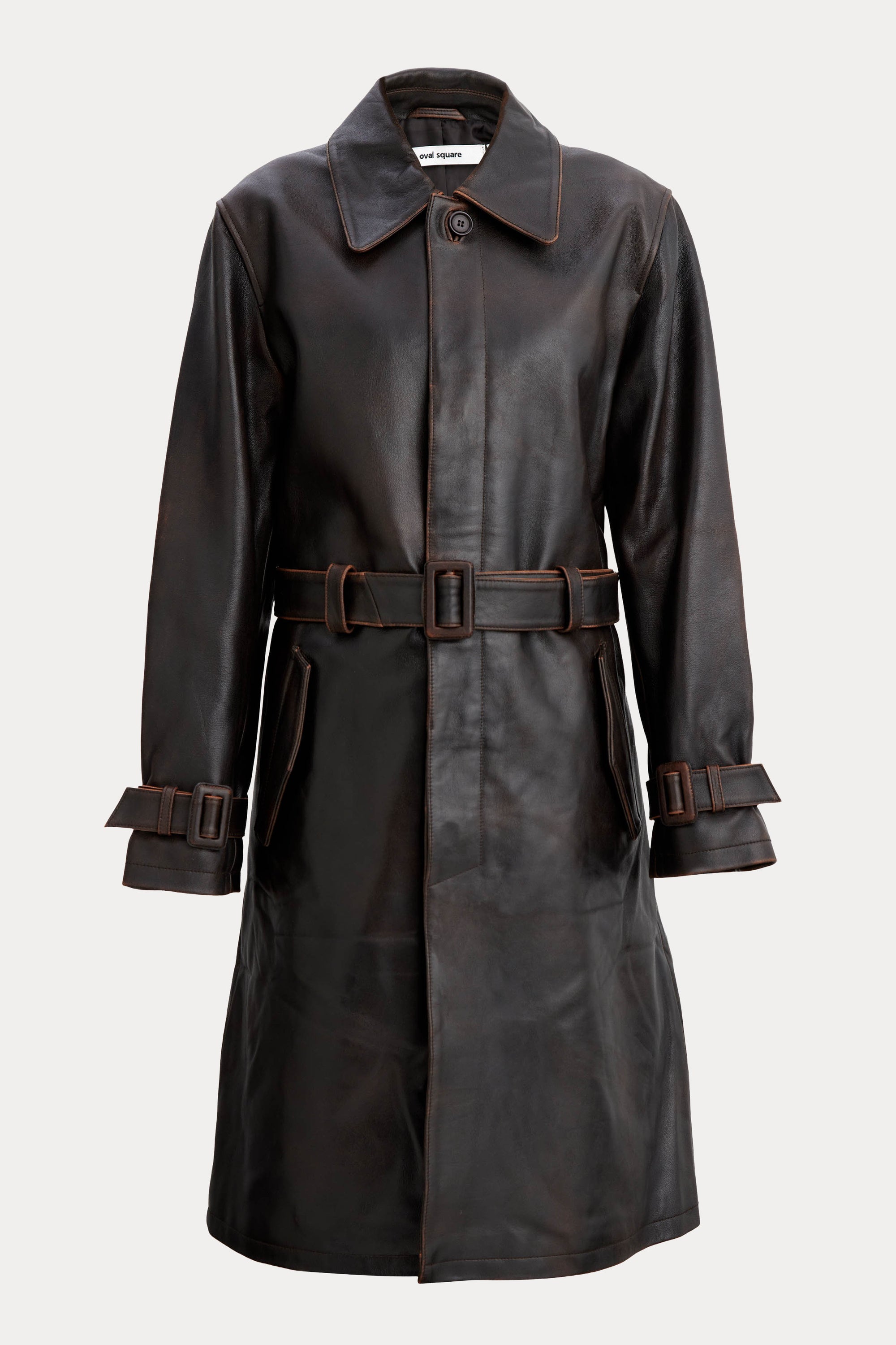 Oval Square Spike Leather coat JACKETS Dark Brown