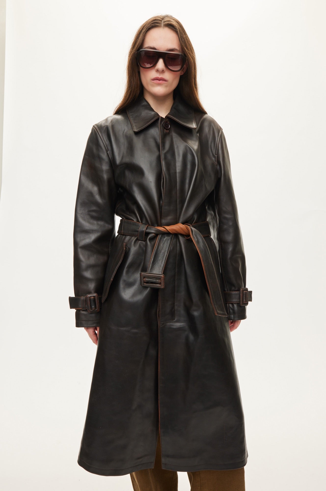 Oval Square Spike Leather coat JACKETS Dark Brown