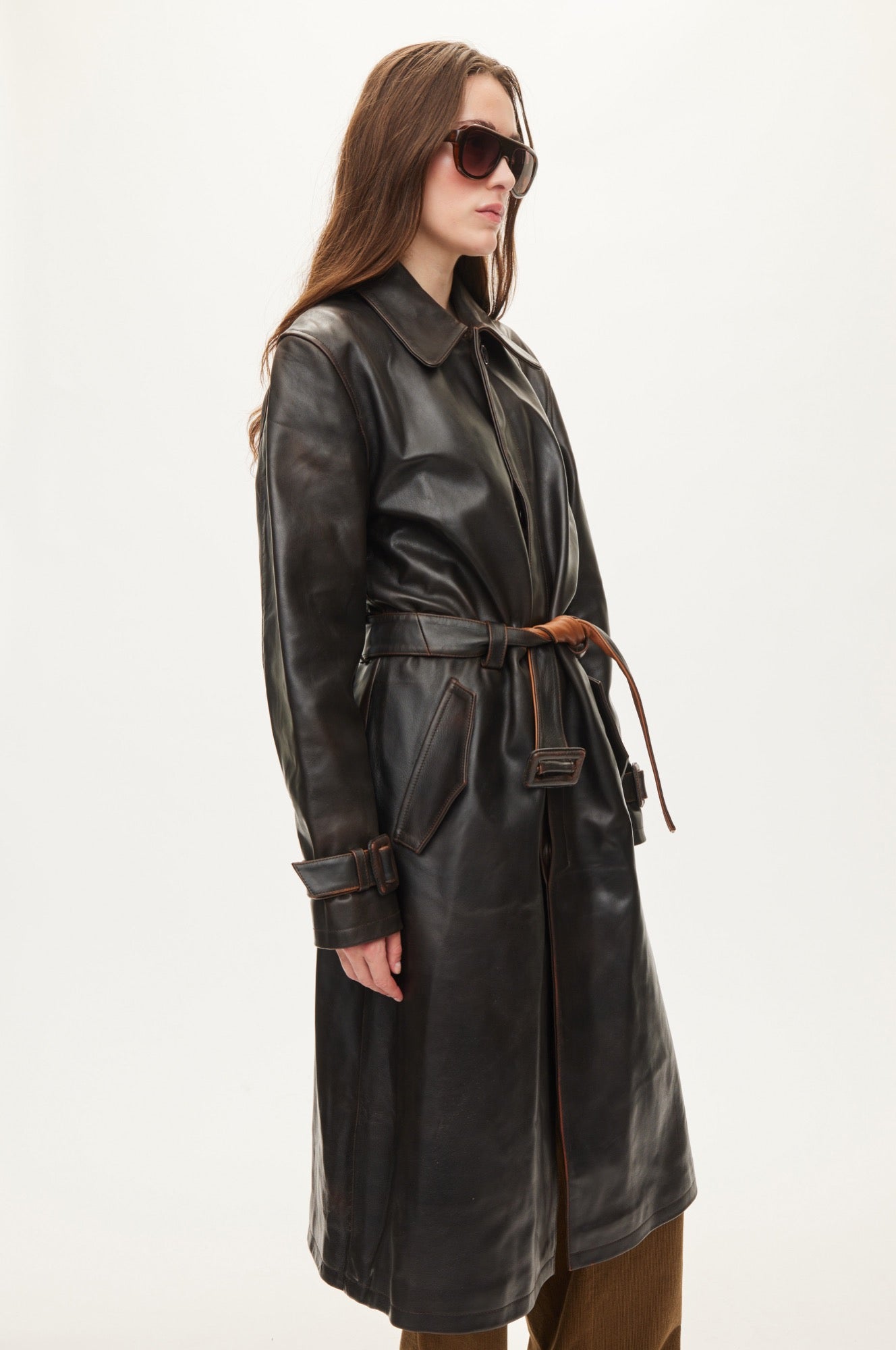 Oval Square Spike Leather coat JACKETS Dark Brown