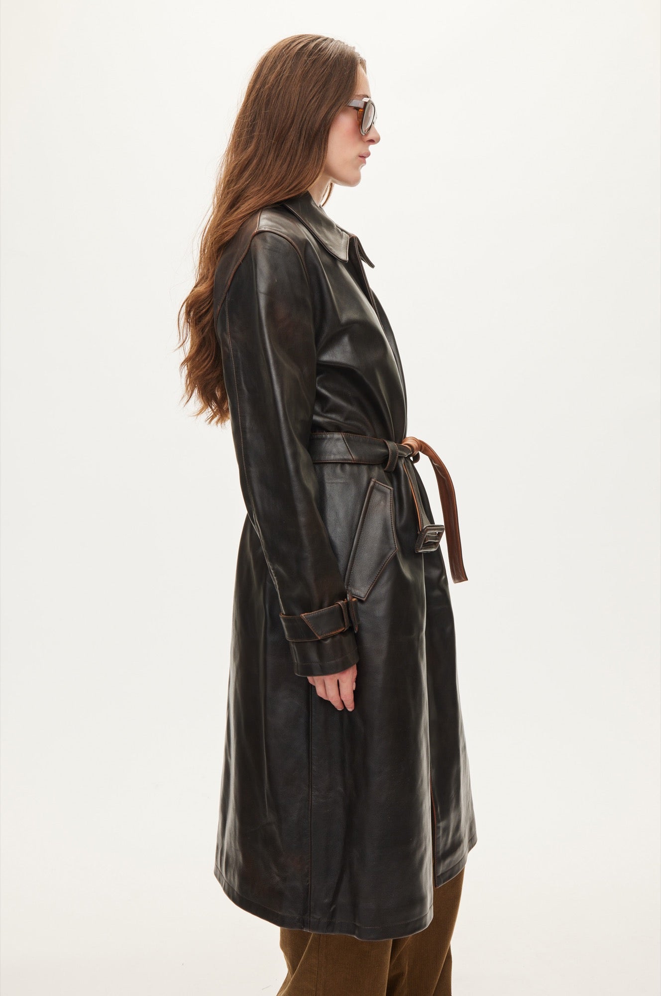 Oval Square Spike Leather coat JACKETS Dark Brown