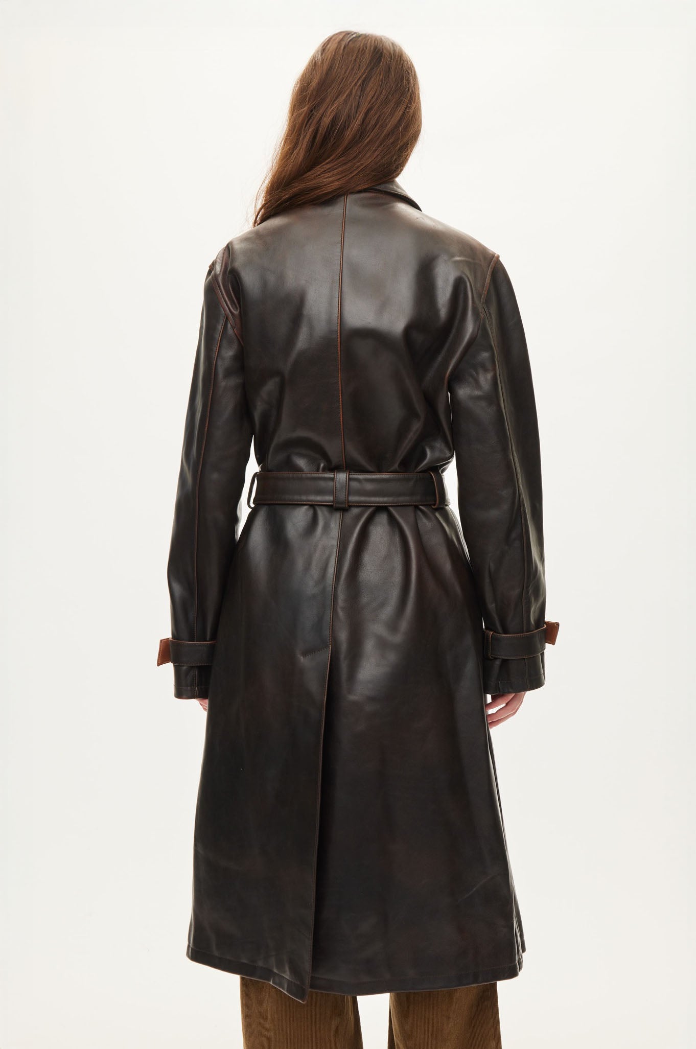 Oval Square Spike Leather coat JACKETS Dark Brown