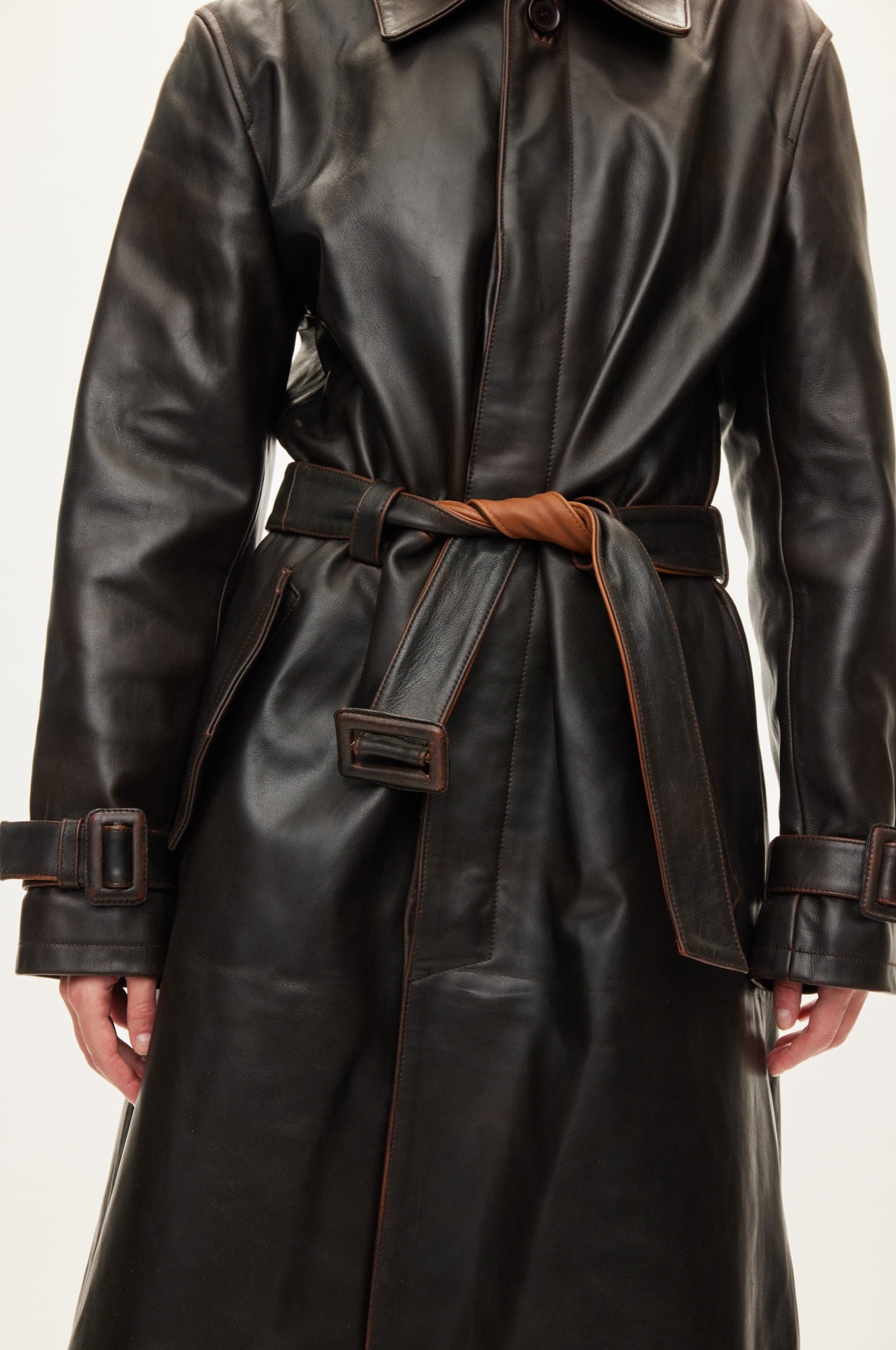 Oval Square Spike Leather coat JACKETS Dark Brown