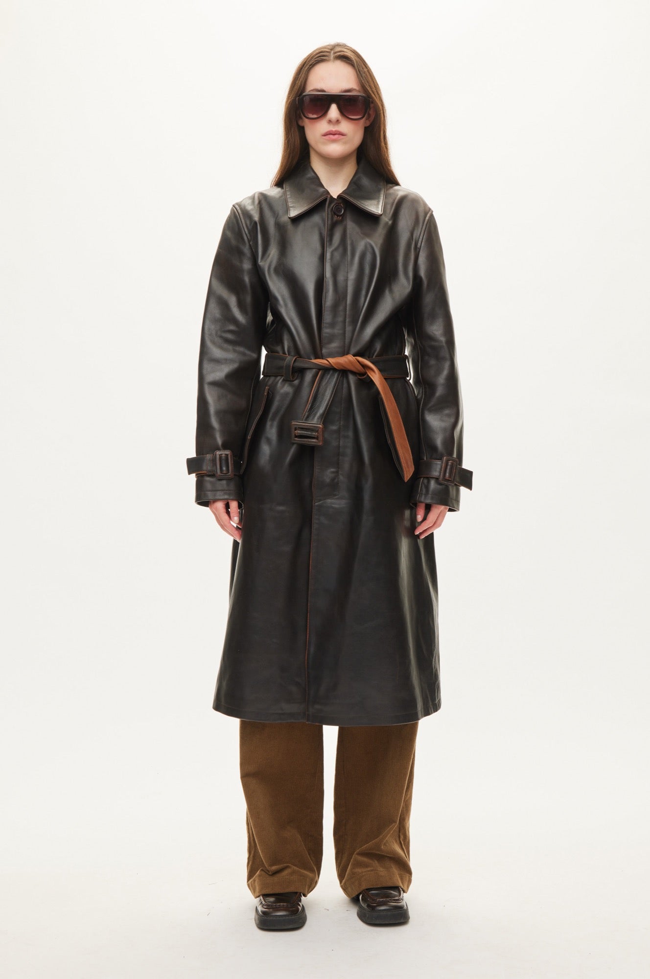 Oval Square Spike Leather coat JACKETS Dark Brown