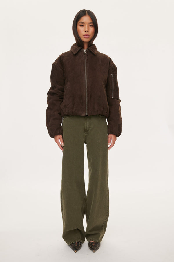 Oval Square Spirit Suede Bomber JACKETS 6015 Chocolate Torte