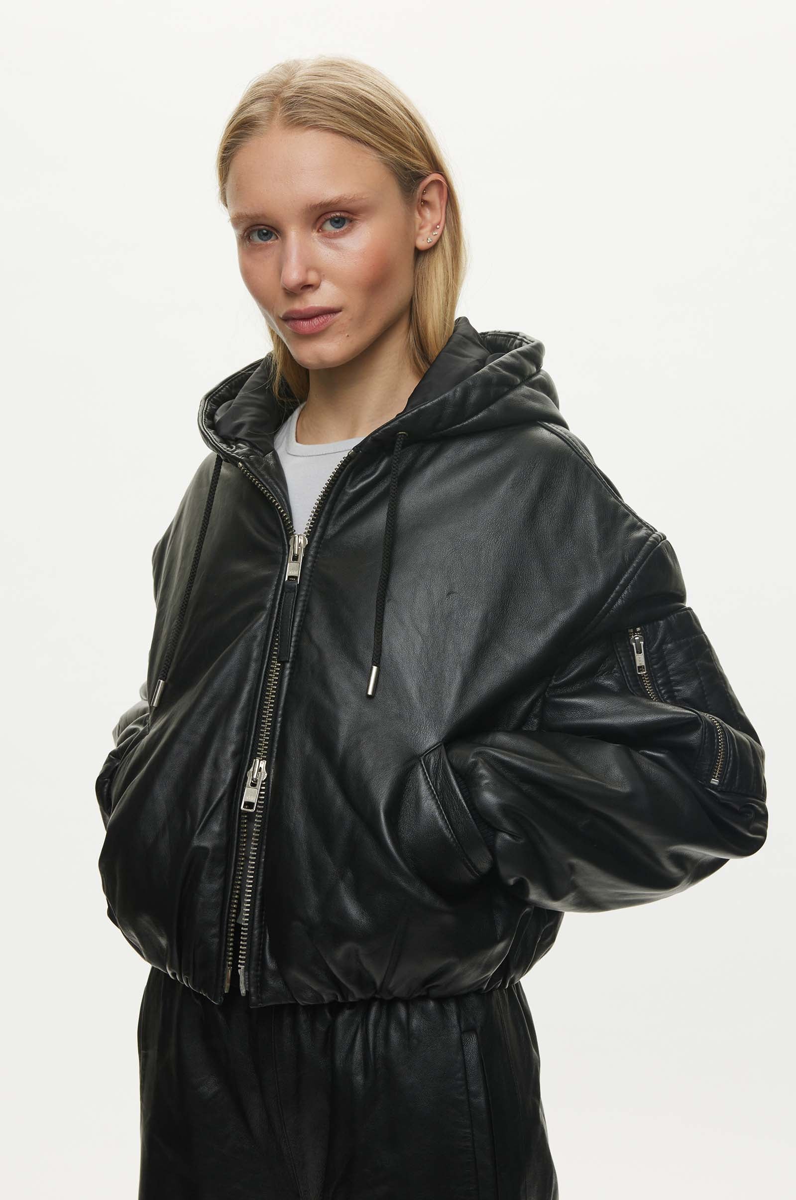 Oval Square Tempo Leather Jacket JACKETS 8001 Black