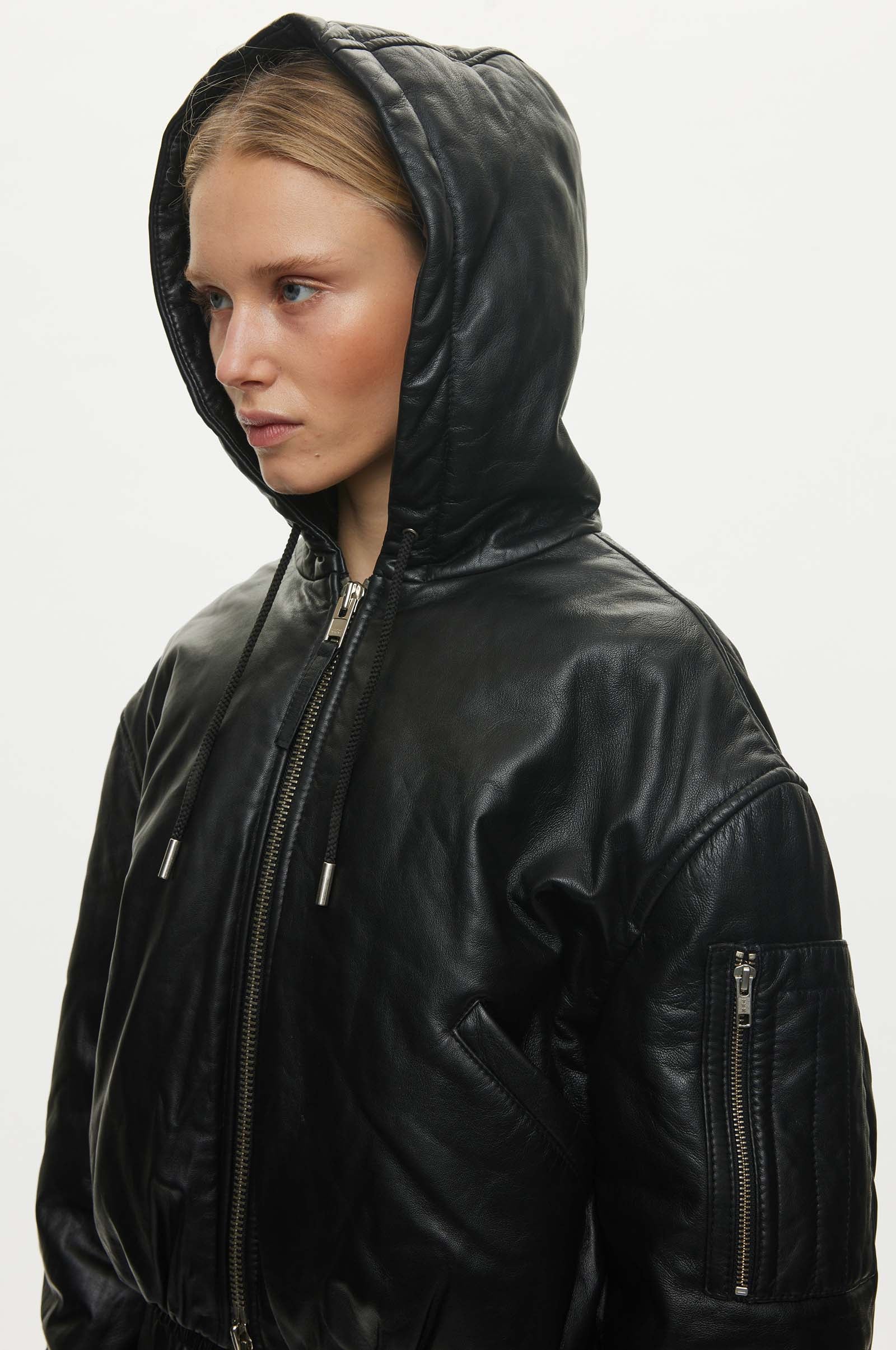 Oval Square Tempo Leather Jacket JACKETS 8001 Black