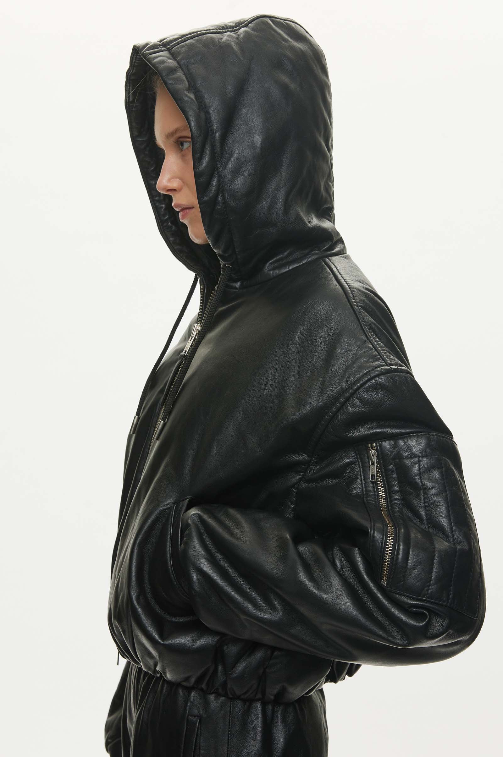 Oval Square Tempo Leather Jacket JACKETS 8001 Black