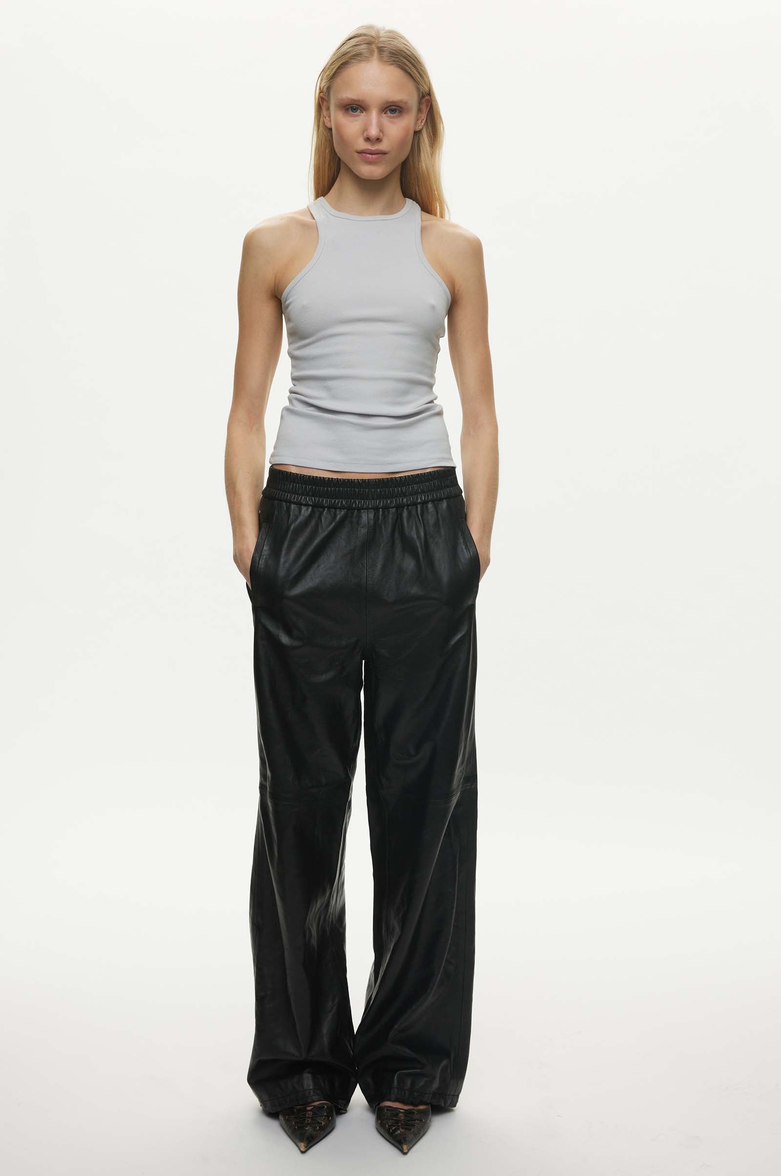 Oval Square Tempo Leather Pants TROUSERS 8001 Black