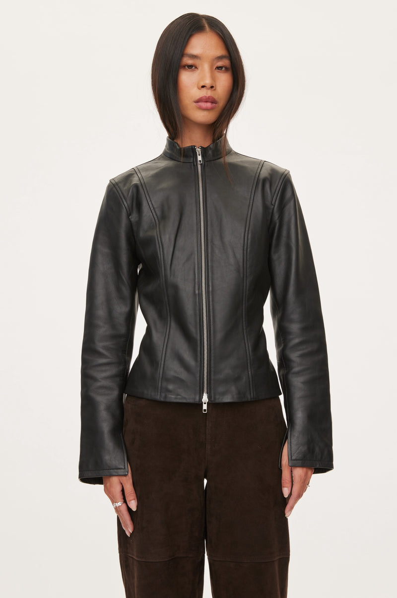 Oval Square Time Leather Blazer BLAZERS 8001 Black