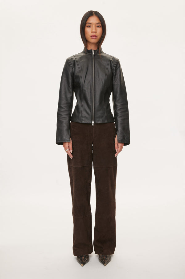 Oval Square Time Leather Blazer BLAZERS 8001 Black