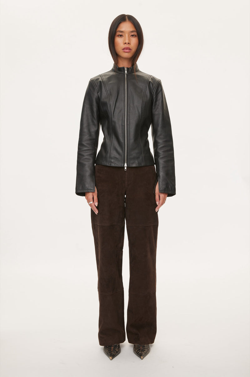 Oval Square Time Leather Blazer BLAZERS 8001 Black