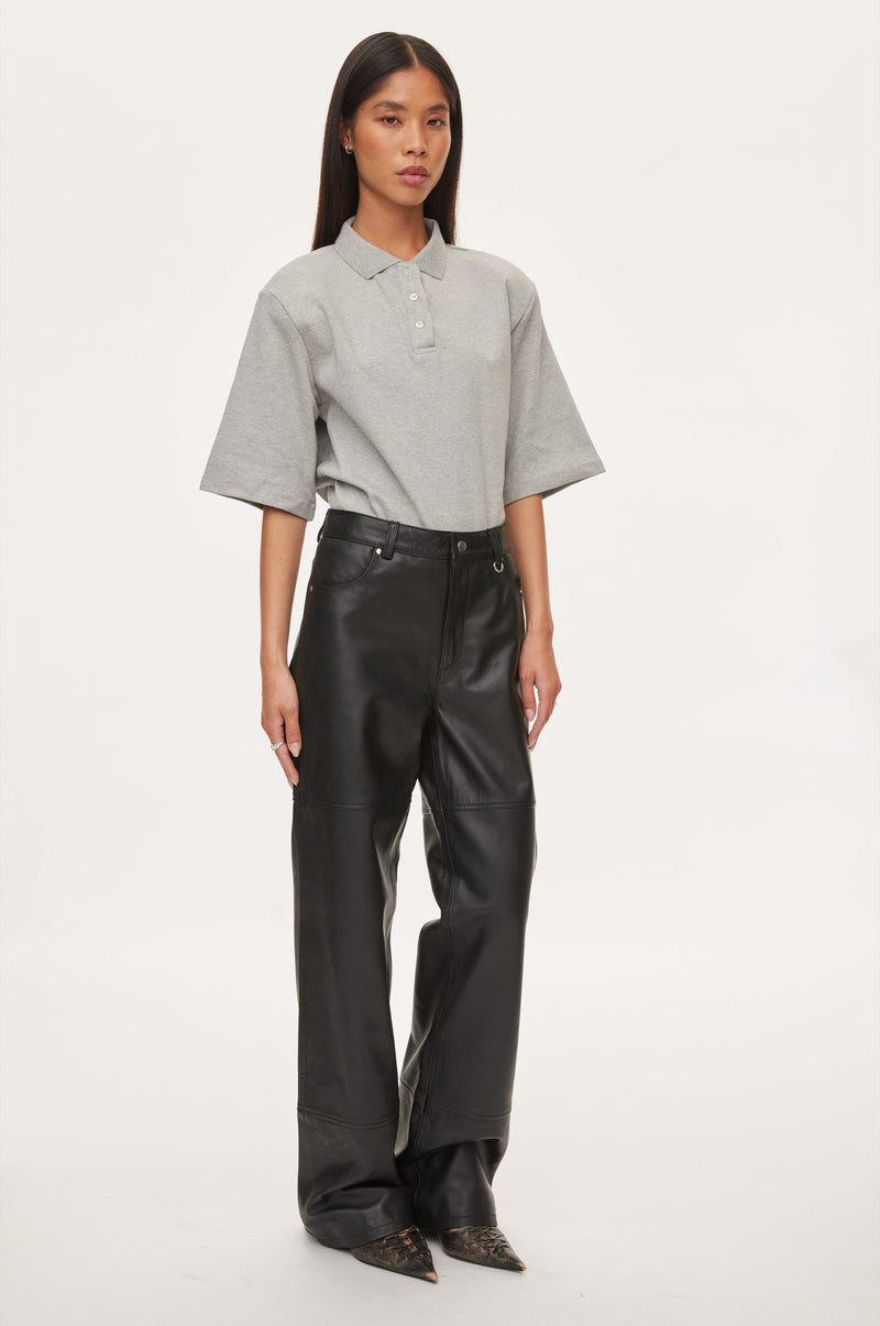 Oval Square Time Leather Trousers TROUSERS 8001 Black