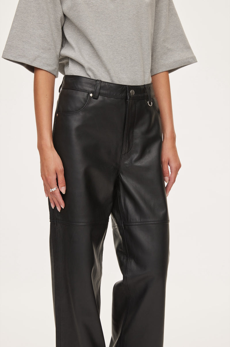 Oval Square Time Leather Trousers TROUSERS 8001 Black