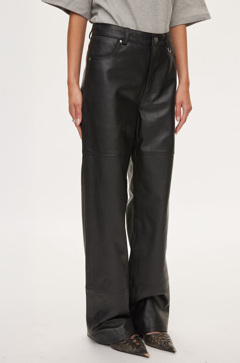 Oval Square Time Leather Trousers TROUSERS 8001 Black