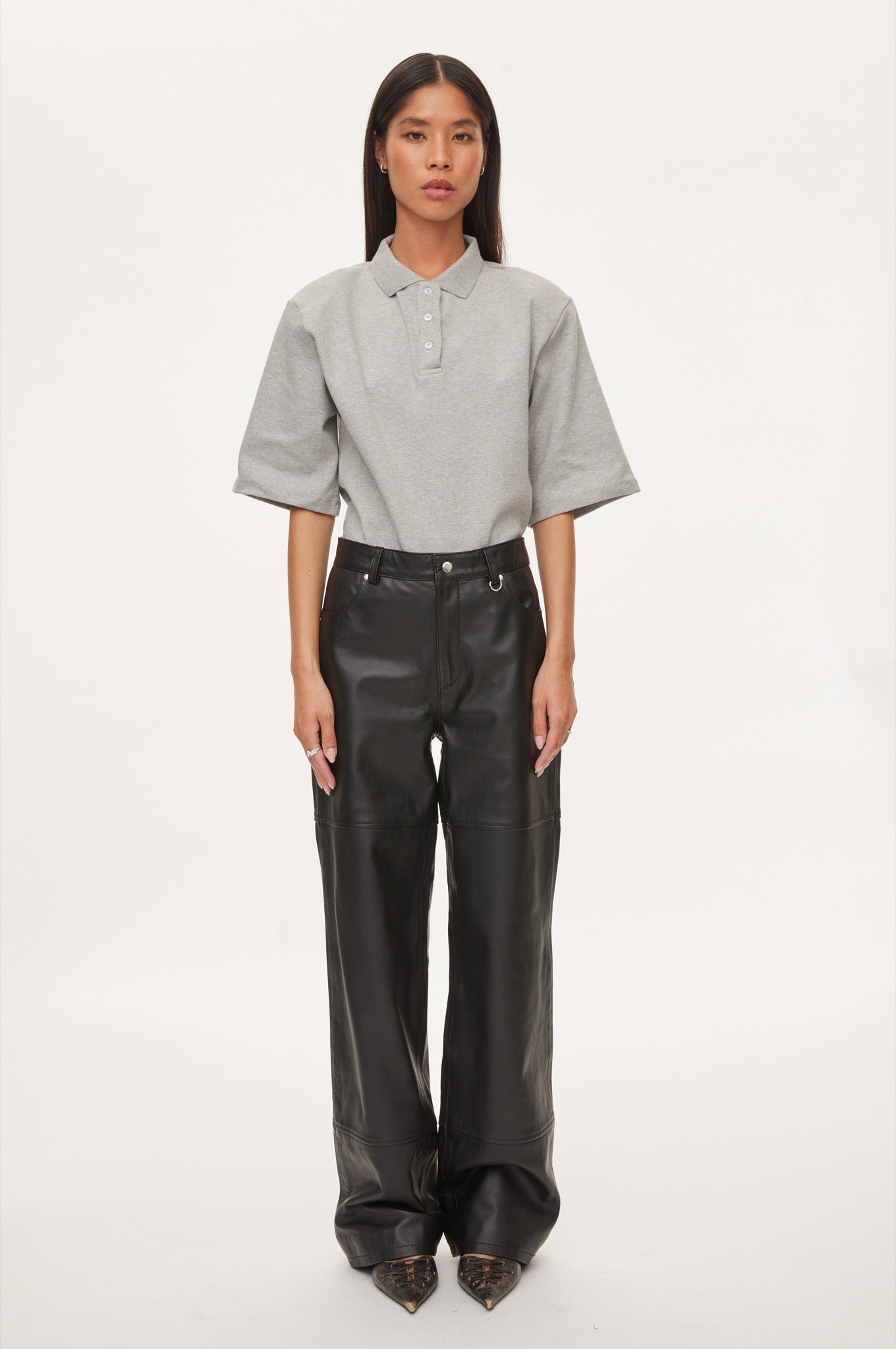 Oval Square Time Leather Trousers TROUSERS 8001 Black