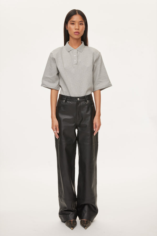 Oval Square Time Leather Trousers TROUSERS 8001 Black