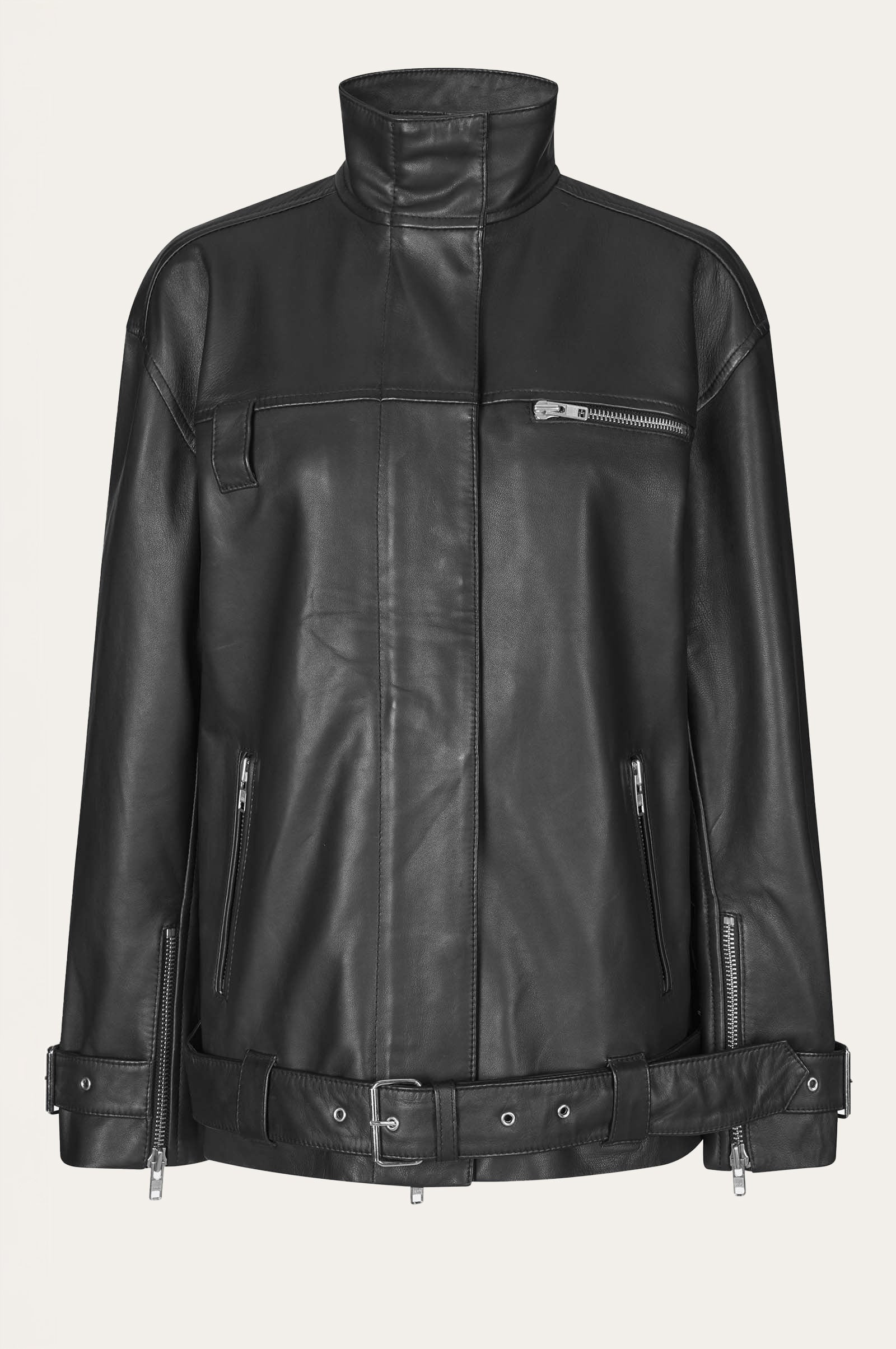 Oval Square Verve Leather Jacket JACKETS 8001 Black
