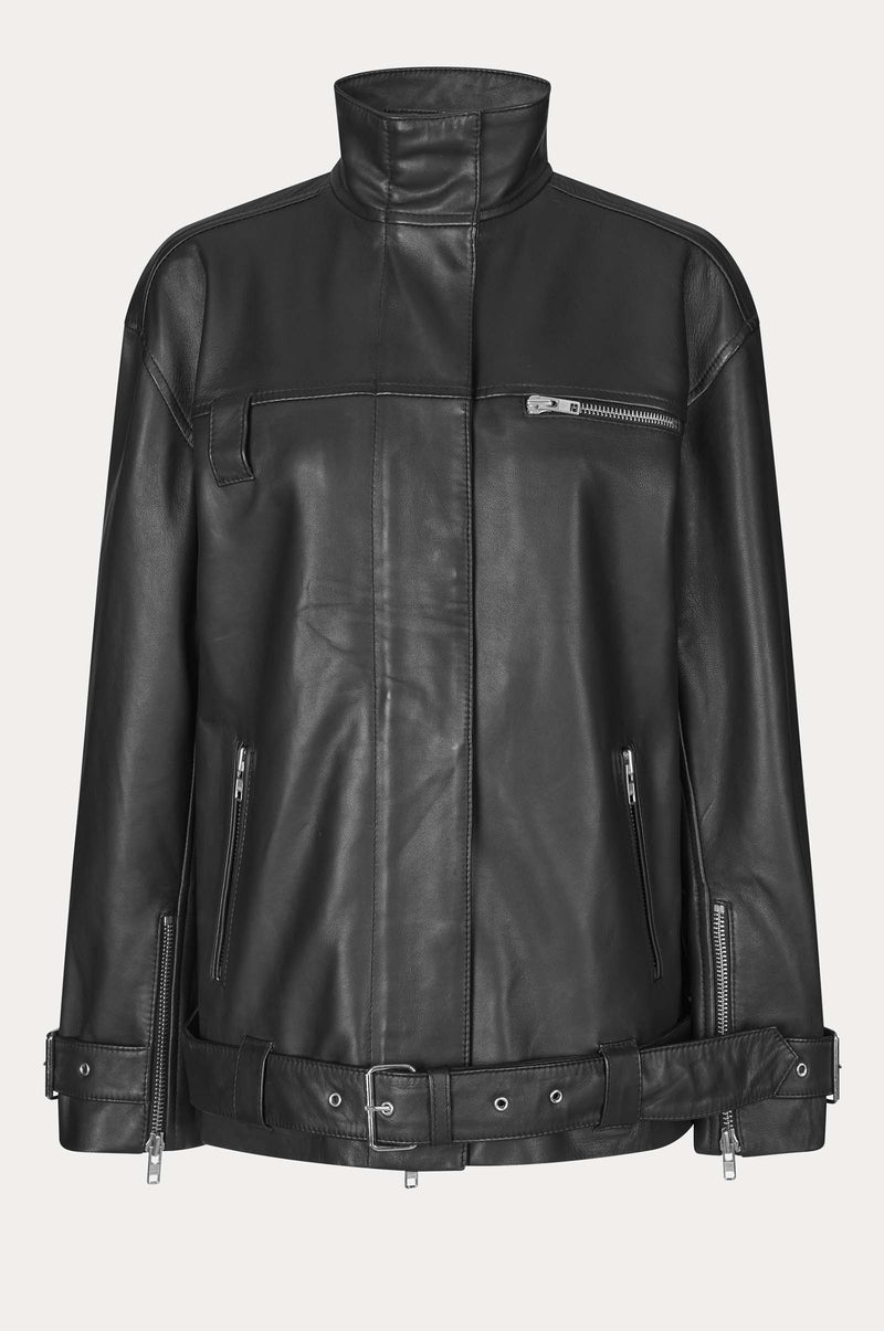 Oval Square Verve Leather Jacket JACKETS 8001 Black